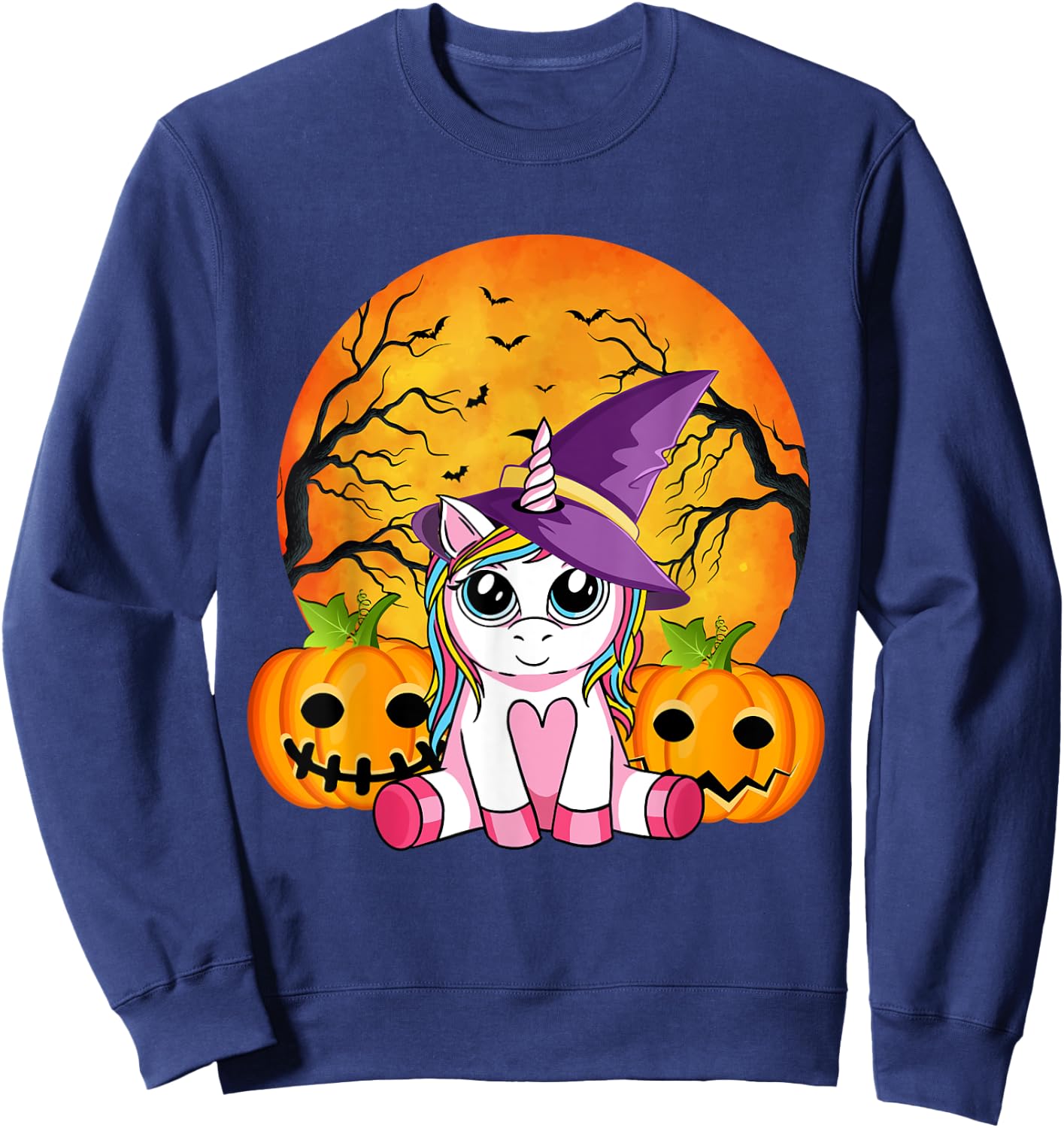 Cute Halloween Shirt Girls Women Witchy Unicorn Halloween Sweatshirt - Sweatshirt | Navy