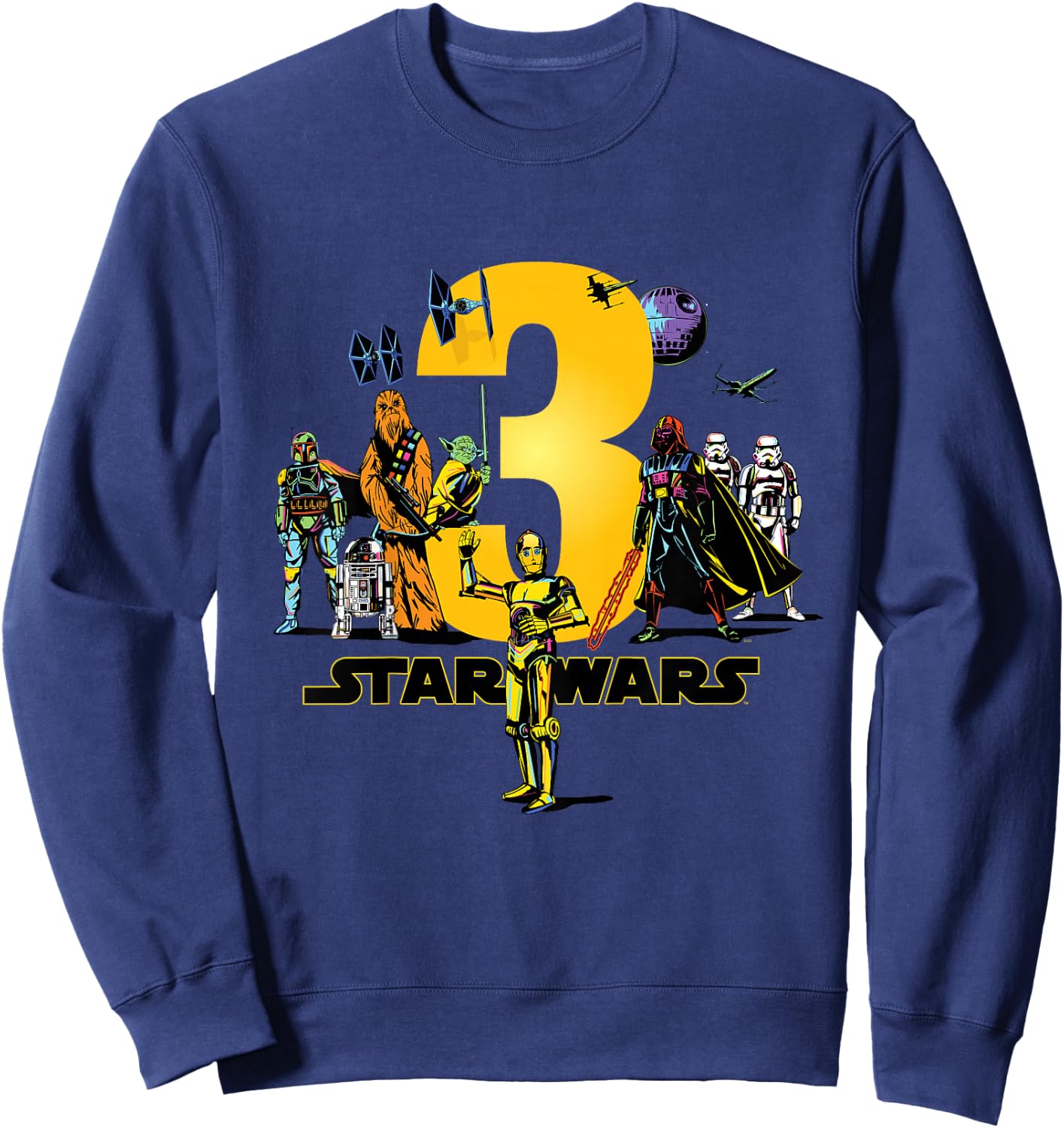 Star Wars Classic Characters Third Birthday 3 Years Old Sweatshirt - Sweatshirt | Navy