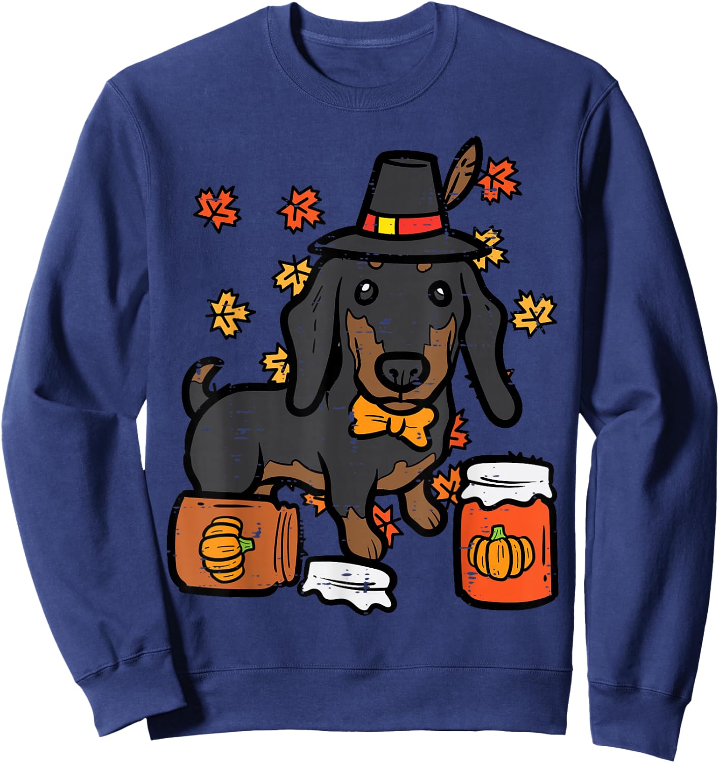 Thanksgiving Dachshund Sausage Hot Dog Autumn Men Women Kids Sweatshirt - Sweatshirt | Navy