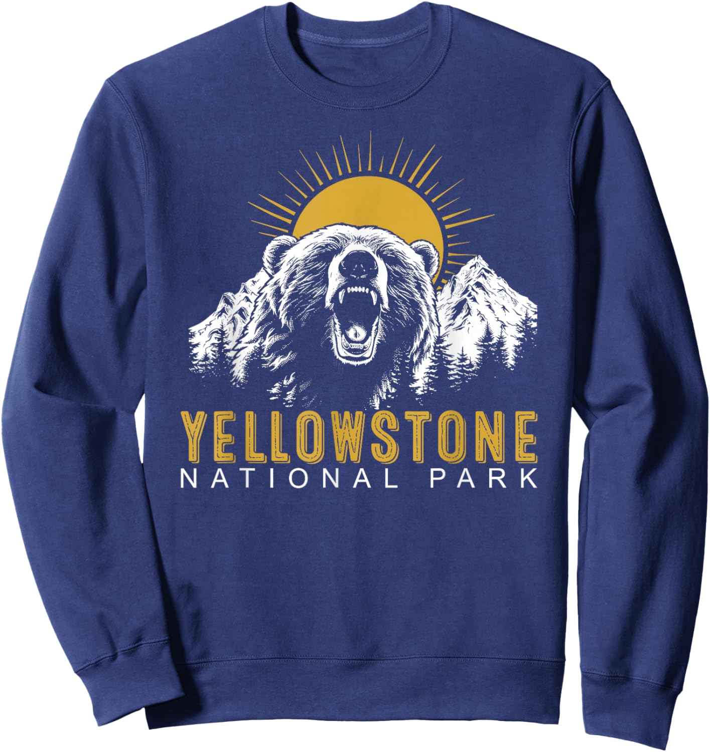 Yellowstone National Park Vintage Wild Bear Sunset Sweatshirt - Sweatshirt | Navy