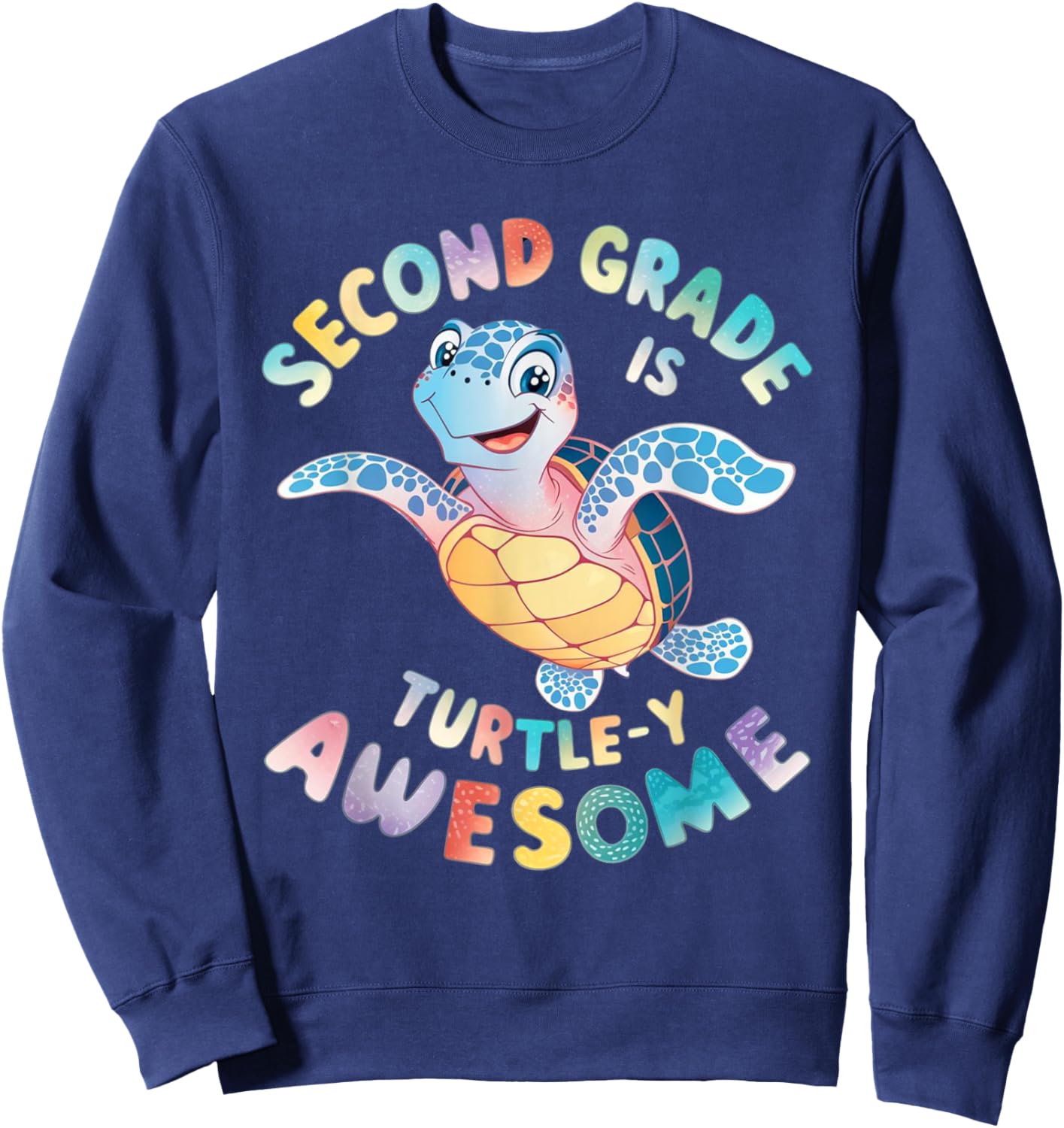 Colorful Second Grade Turtle Design Sweatshirt - Sweatshirt | Navy