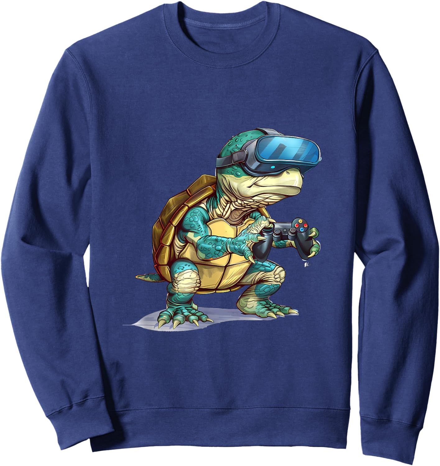 Gaming Animals- Turtle Playing Console Video Games Sweatshirt - Sweatshirt | Navy