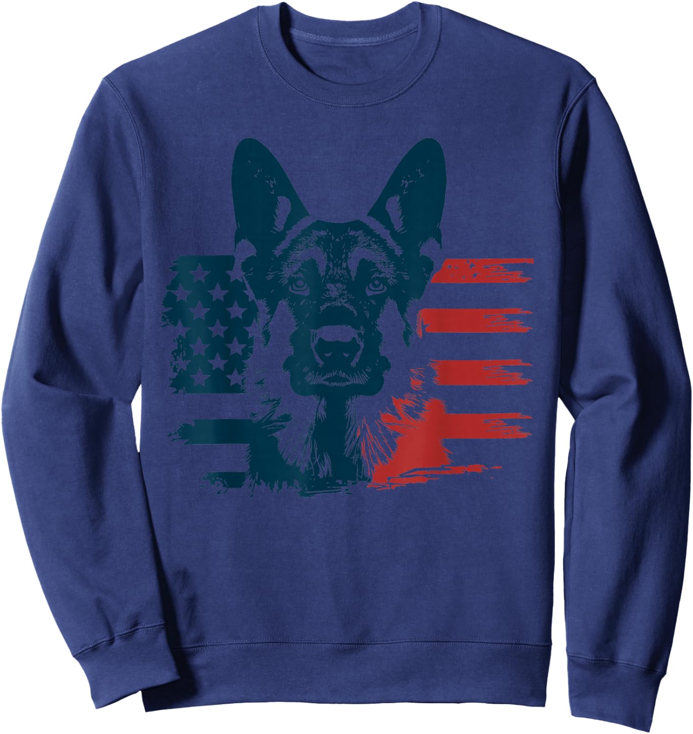 Patriotic German Shepherd American Flag 4th of July Shepherd Sweatshirt - Sweatshirt | Navy