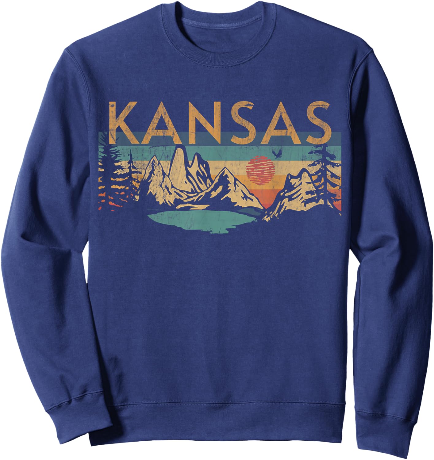 Kansas USA Outdoor Vintage Kansas Black Small Short Sleeve -Adults, -Kids Retro Sunset Vintage Design Sweatshirt - Sweatshirt | Navy