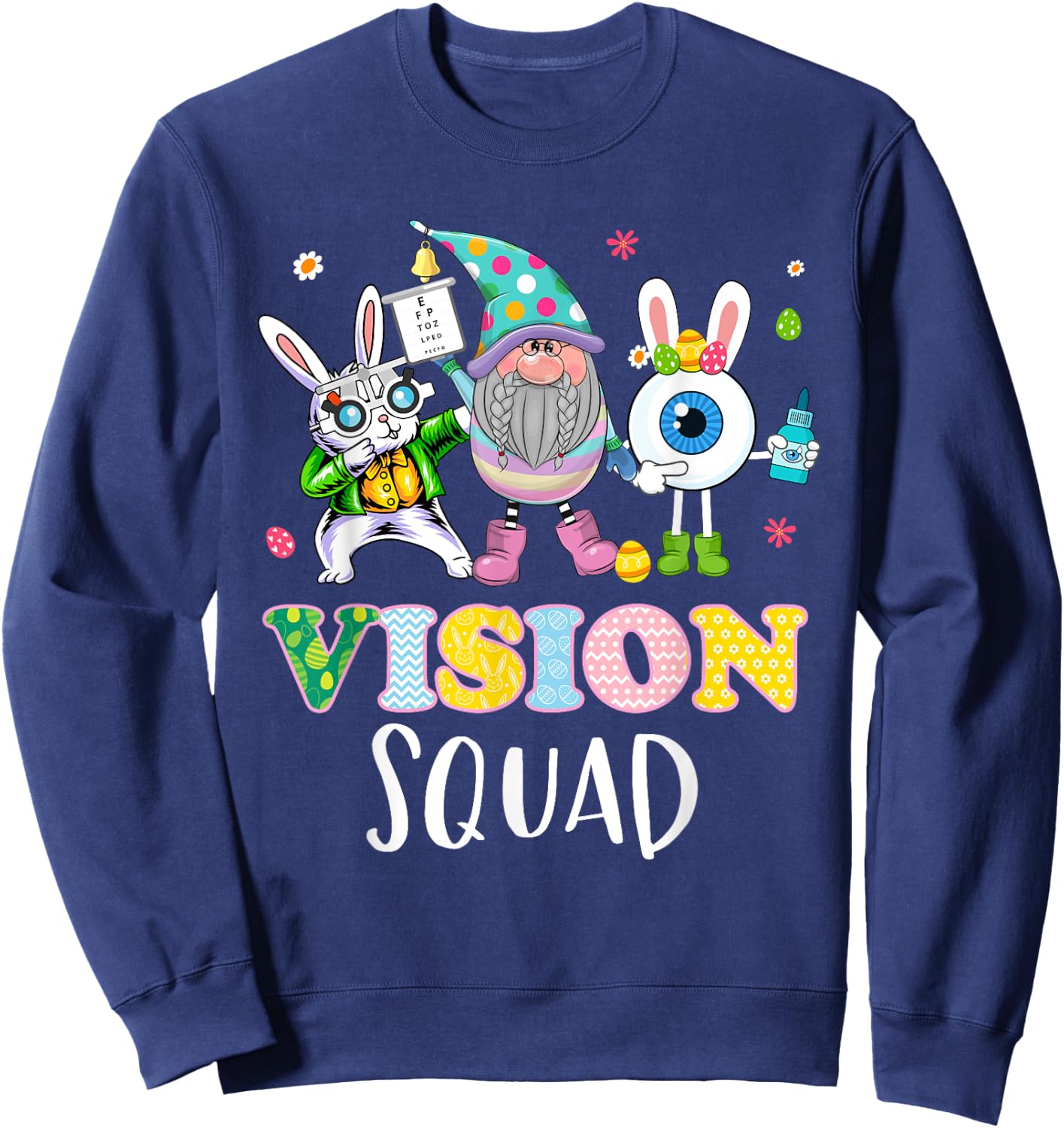 Funny Vision Squad Optometry Optometrist Bunny Easter Day Sweatshirt - Sweatshirt | Navy