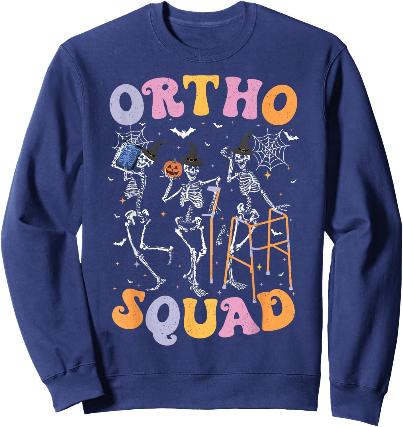 Ortho Squad Halloween Pumpkin Dancing Orthopedic Skeletons Sweatshirt - Sweatshirt | Navy