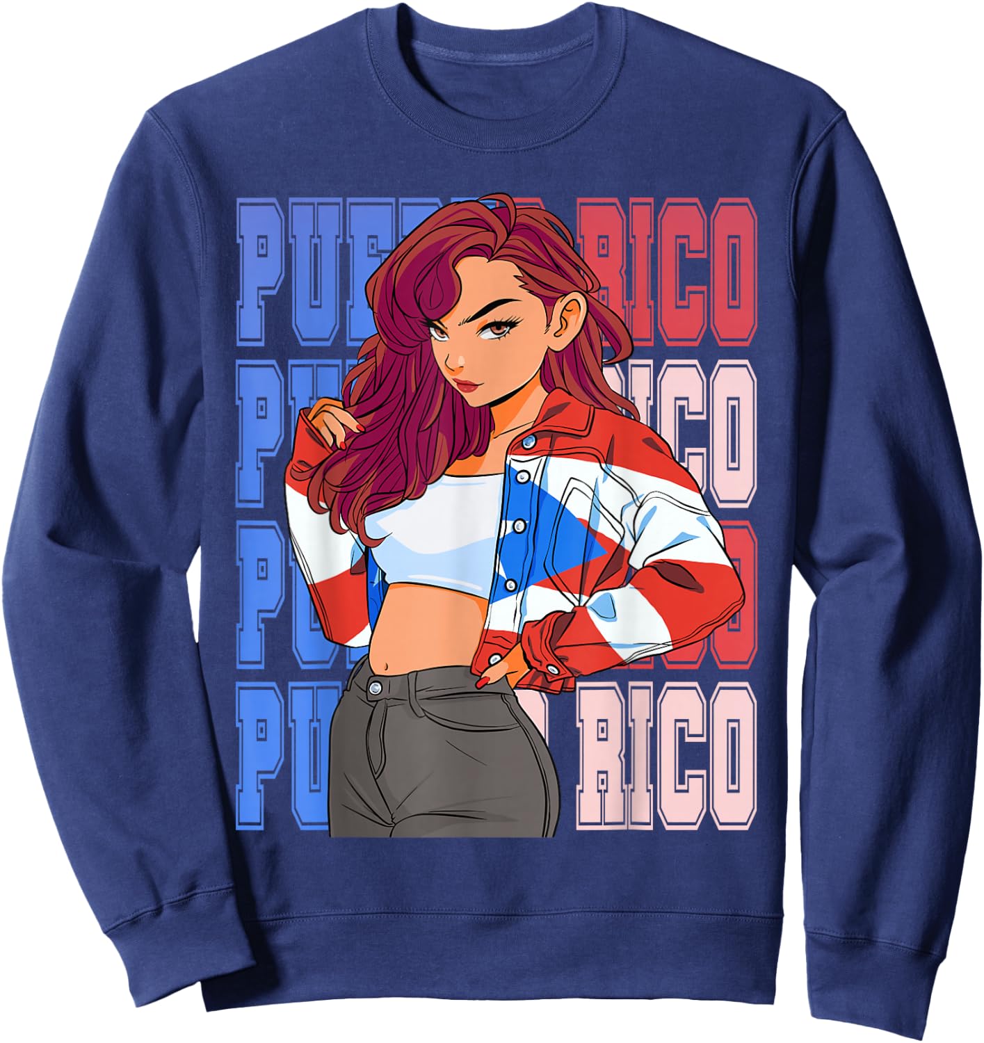 Puerto Rico Girl Boricua Rican Hispanic Heritage Month Sweatshirt - Sweatshirt | Navy