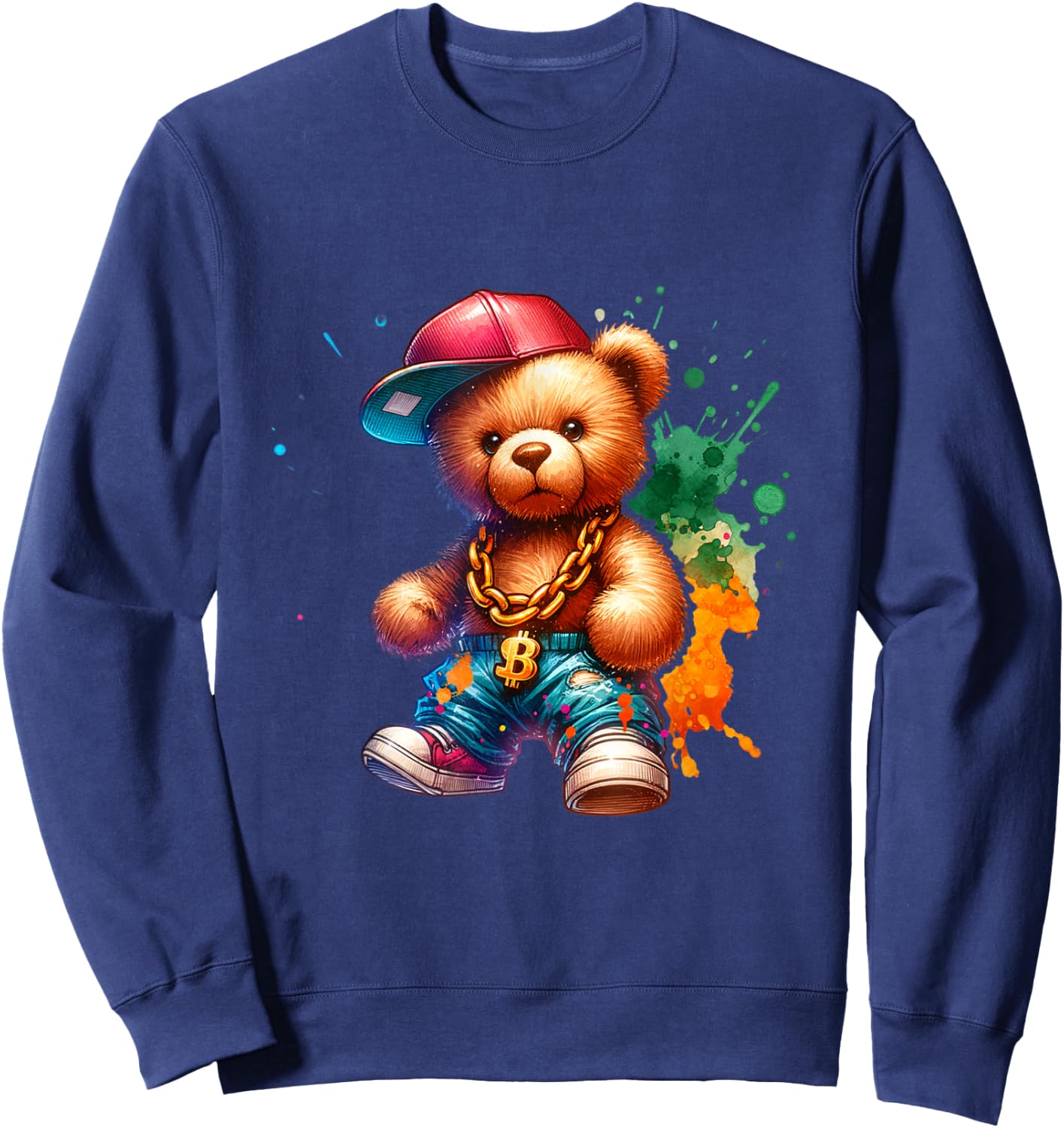 Hip Hop Bear Colourful Teddy Bear Urban Gangster Teddy Bear Sweatshirt - Sweatshirt | Navy