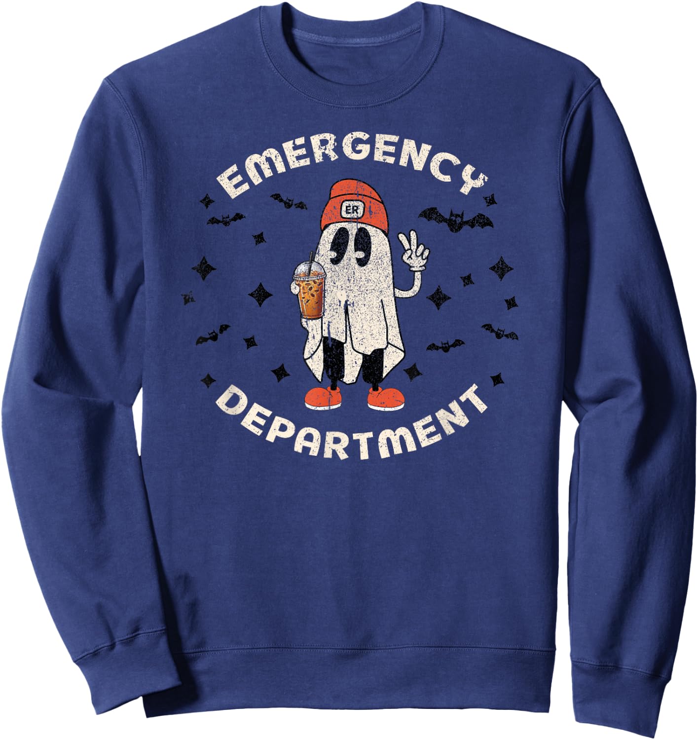 Halloween Emergency Department Ghost ER Nurse Tech ED Nurse Sweatshirt - Sweatshirt | Navy