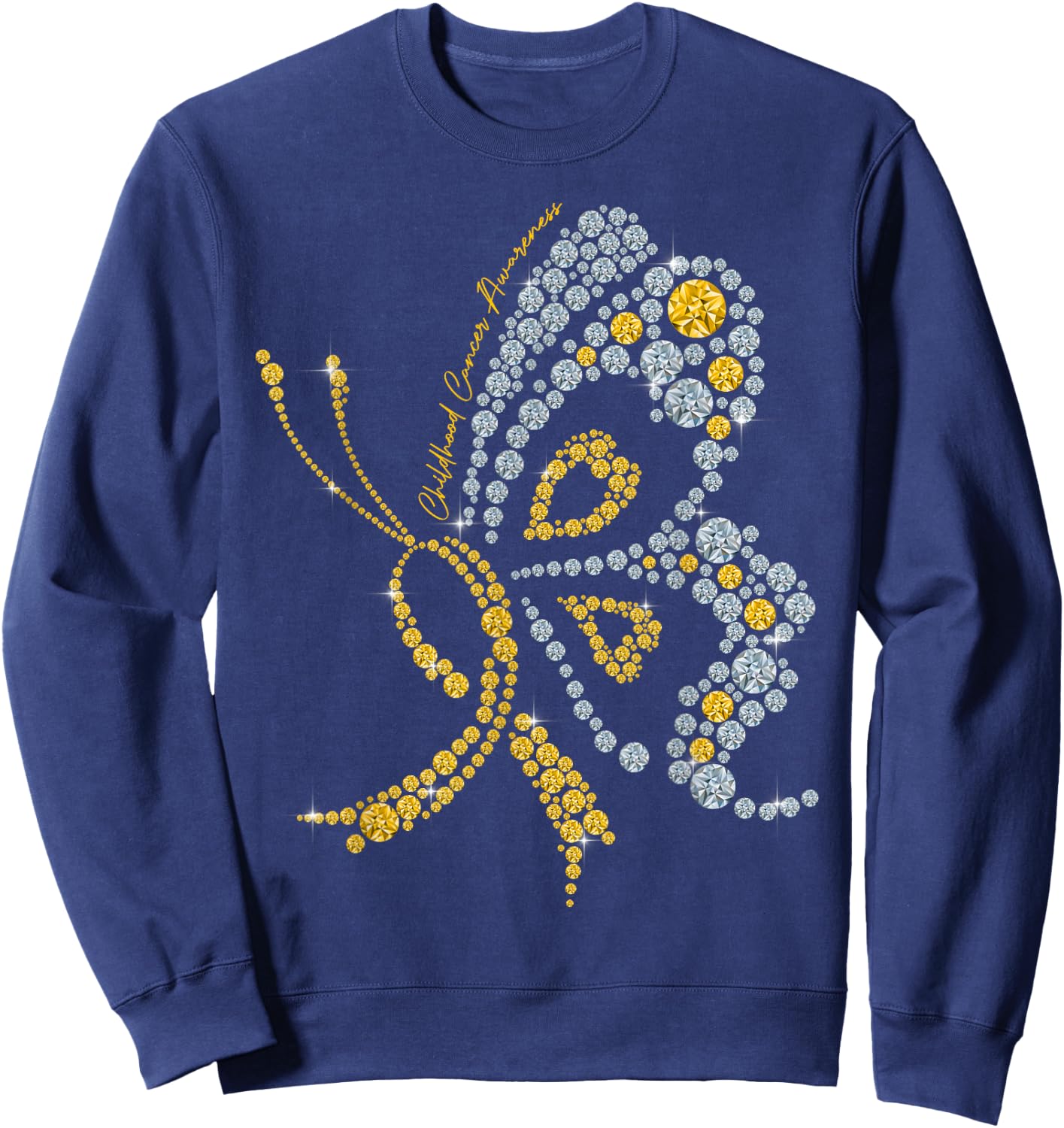 Childhood Cancer Awareness Gold Butterfly Warrior Supporter Sweatshirt - Sweatshirt | Navy