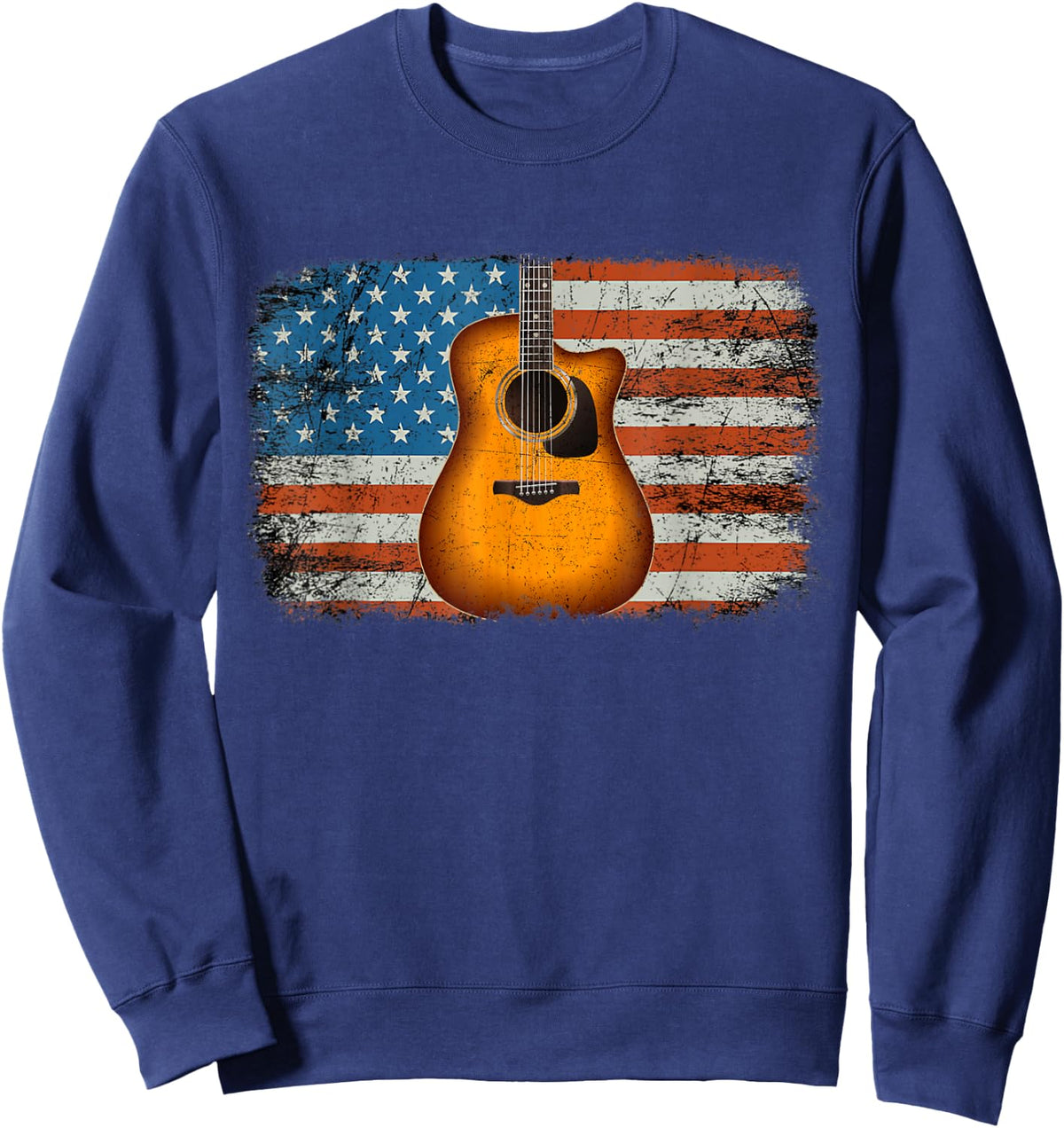 Acoustic Guitar 4th of July American Flag USA Country Music Women Kids Men Sweatshirt - Sweatshirt | Navy