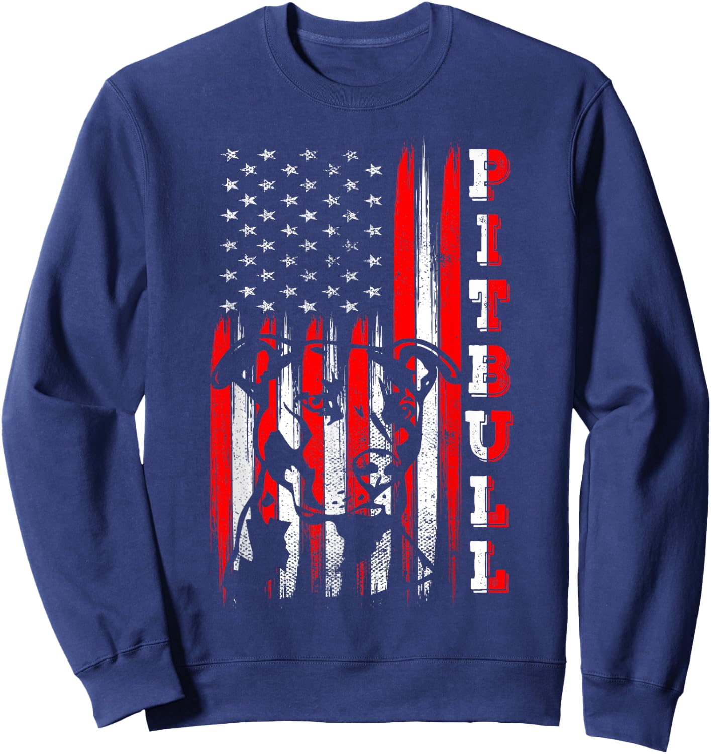 Proud American Pitbull Terrier Flag Funny Dog Dad Mom Gifts Men Women Sweatshirt - Sweatshirt | Navy