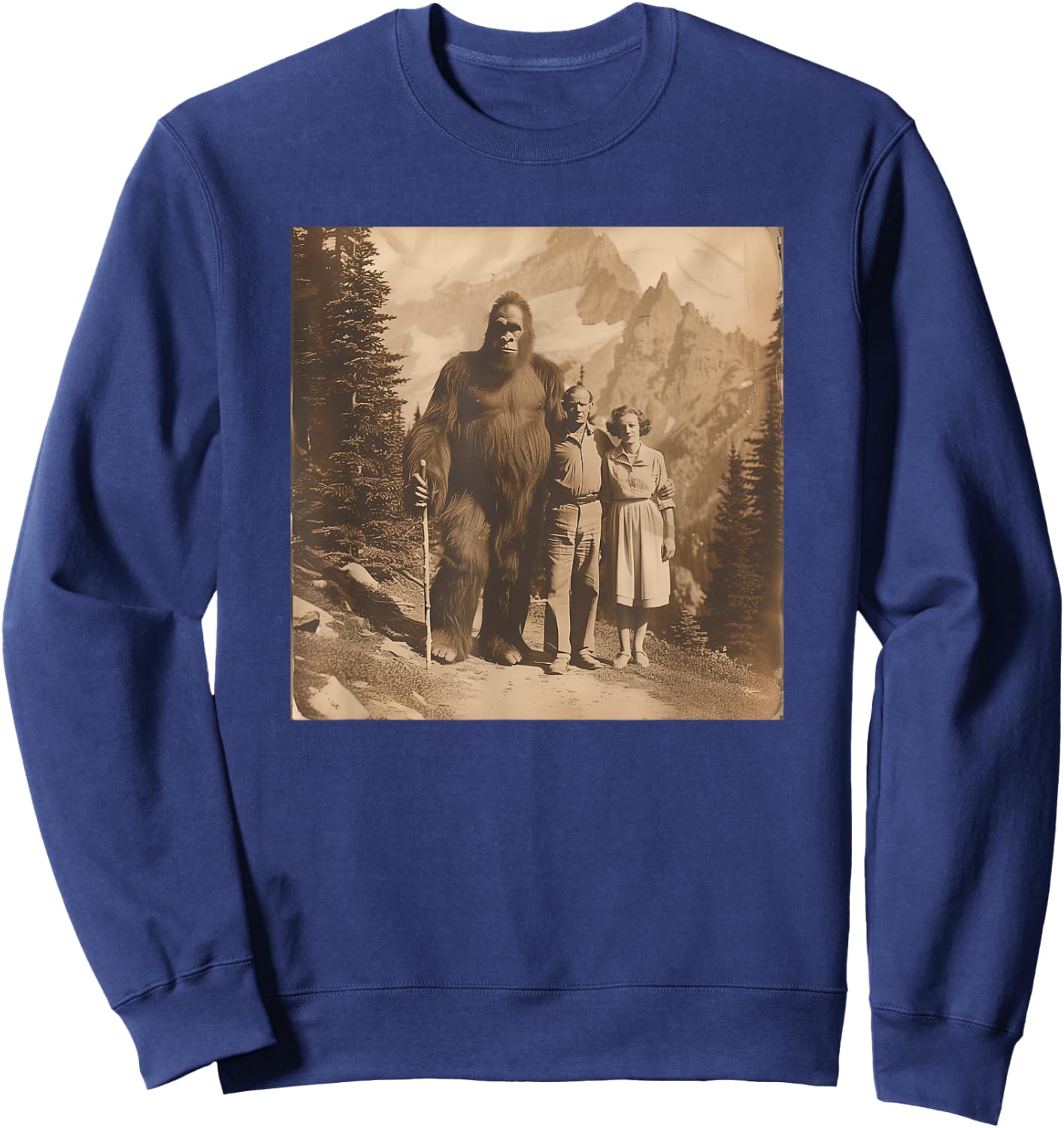 Funny Bigfoot Photo Vintage Hiking Sasquatch Bigfoot Fans Sweatshirt - Sweatshirt | Navy