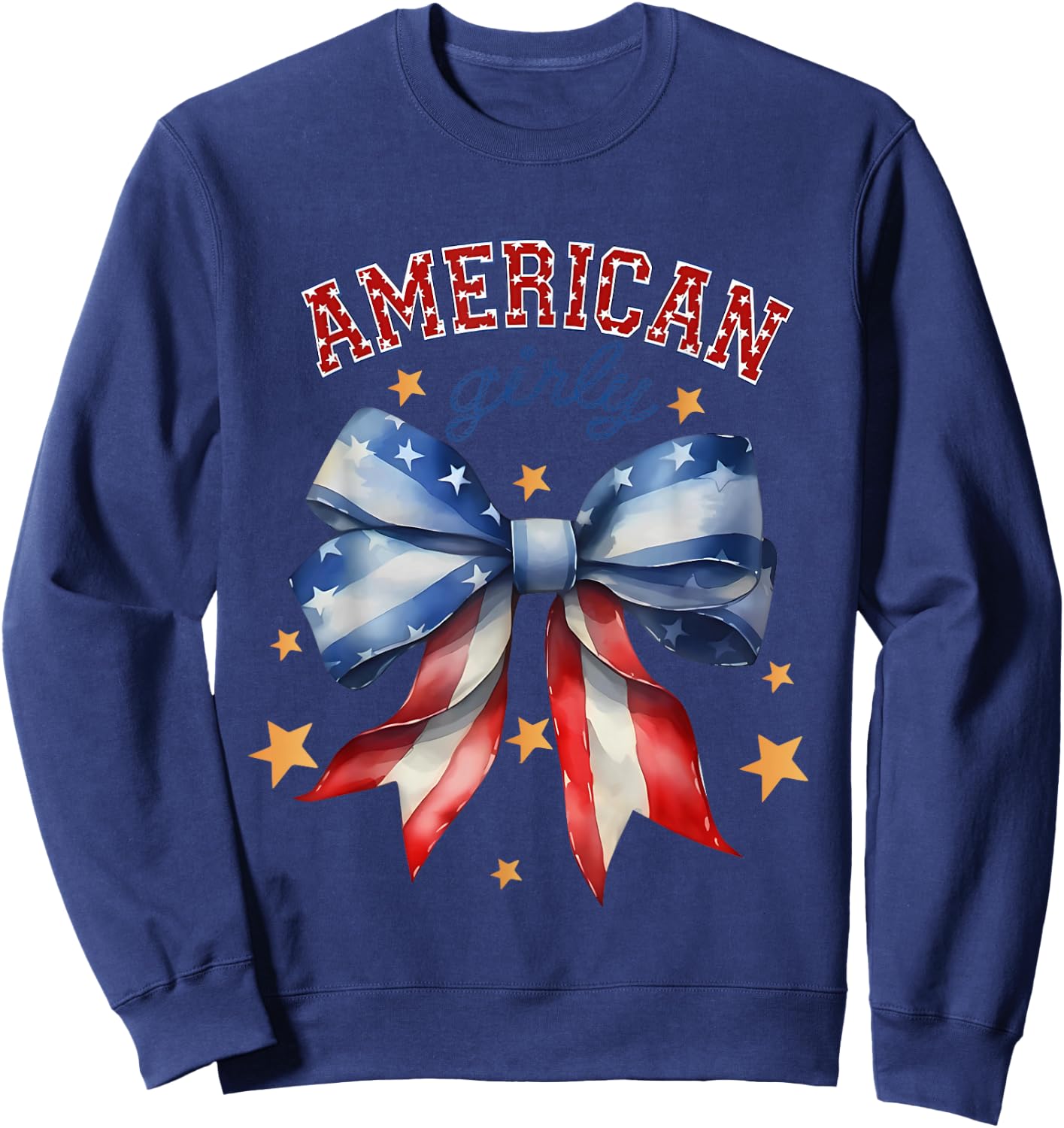 American Girly Coquette Bow 4th of July Flag Women Girls Sweatshirt - Sweatshirt | Navy