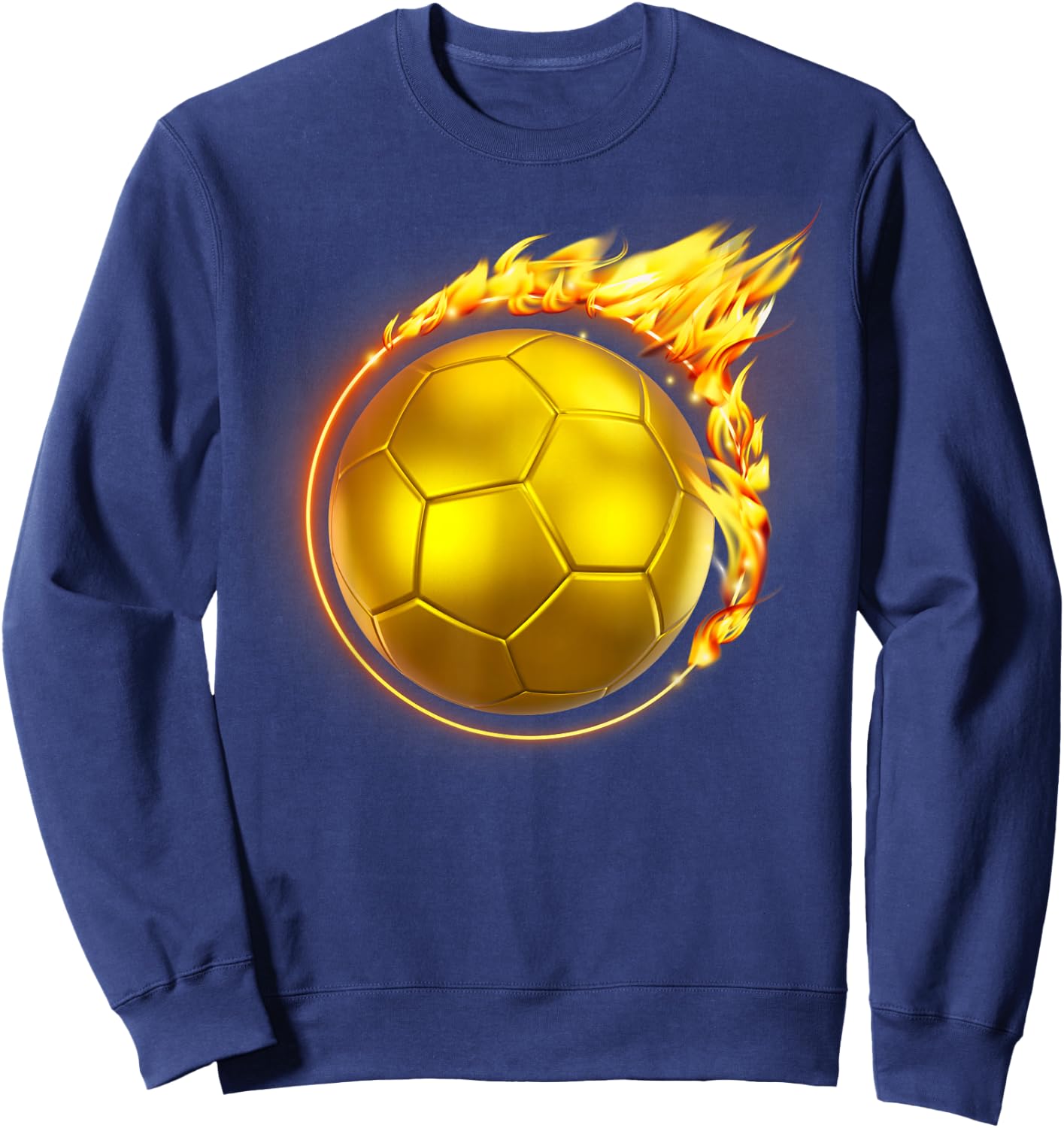 Gold Soccer Ball Flames Flaming Flying Soccer Ball on Fire Sweatshirt - Sweatshirt | Navy