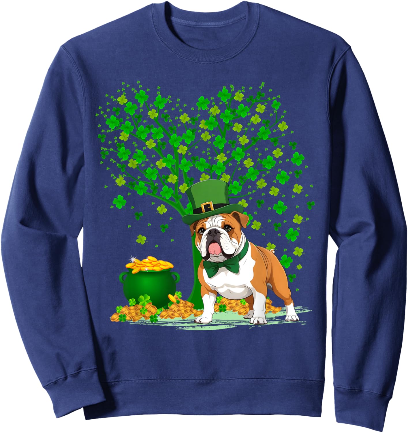 Shamrock Tree Leprechaun Hat English Bulldog St Patricks Day Women Kids Sweatshirt - Sweatshirt | Navy