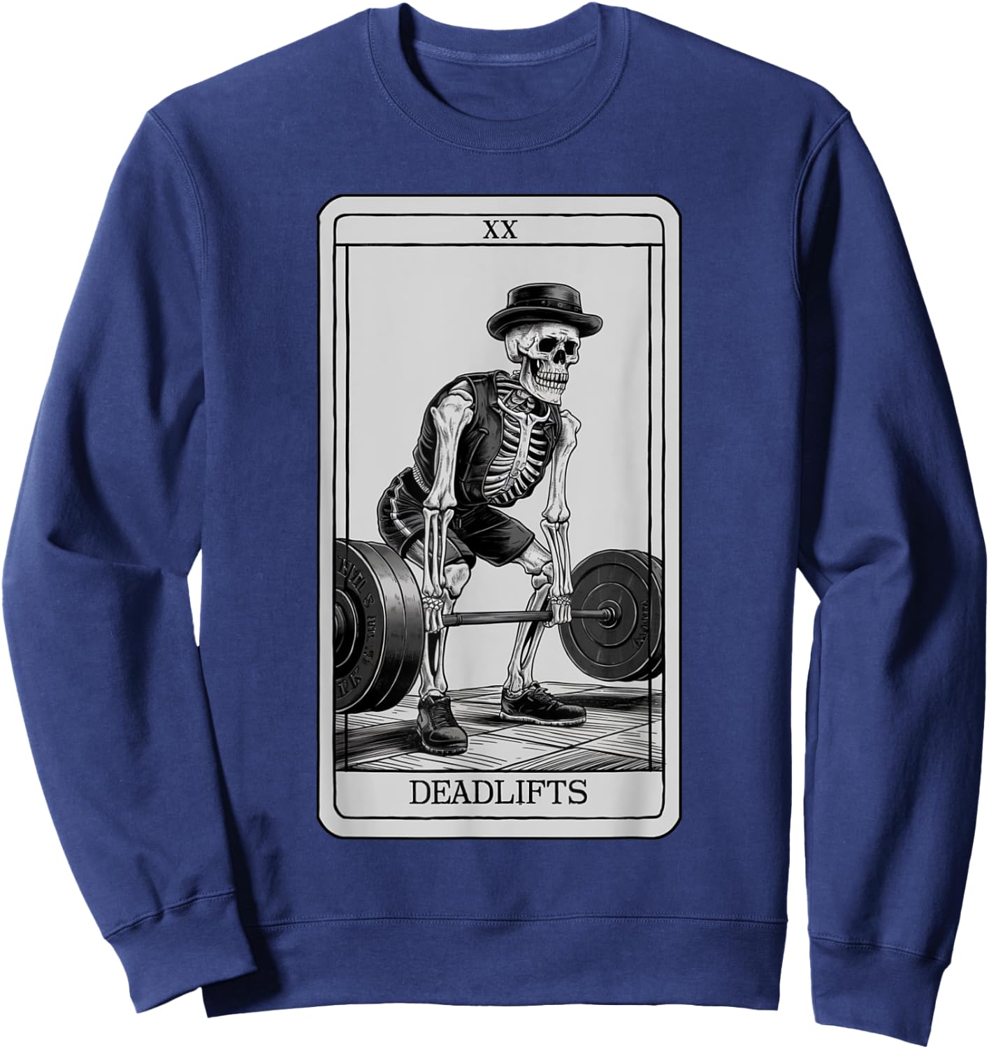 Skeleton Tarot Card Deadlifts Powerlifting Weightlifting Gym Sweatshirt - Sweatshirt | Navy