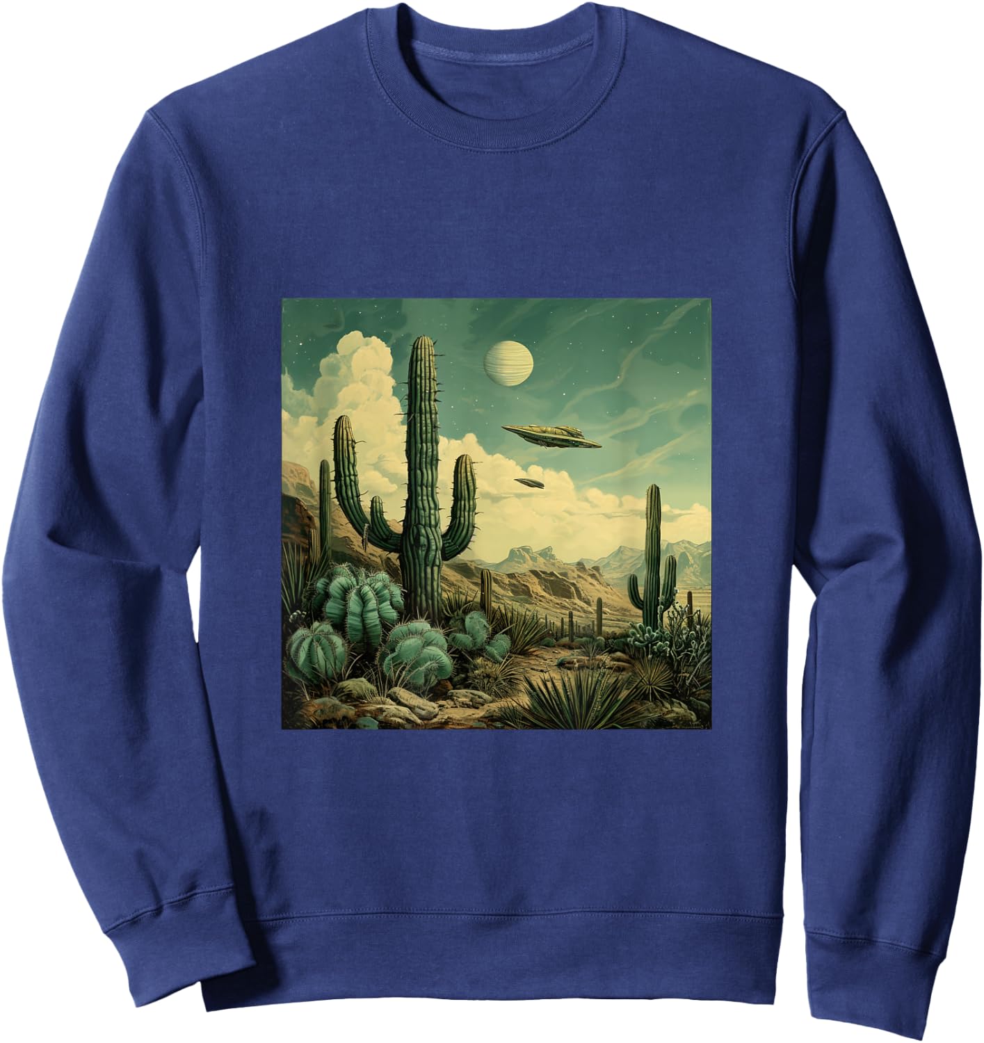 Flying Aliens UFO Cactus Desert Sweatshirt - Sweatshirt | Navy