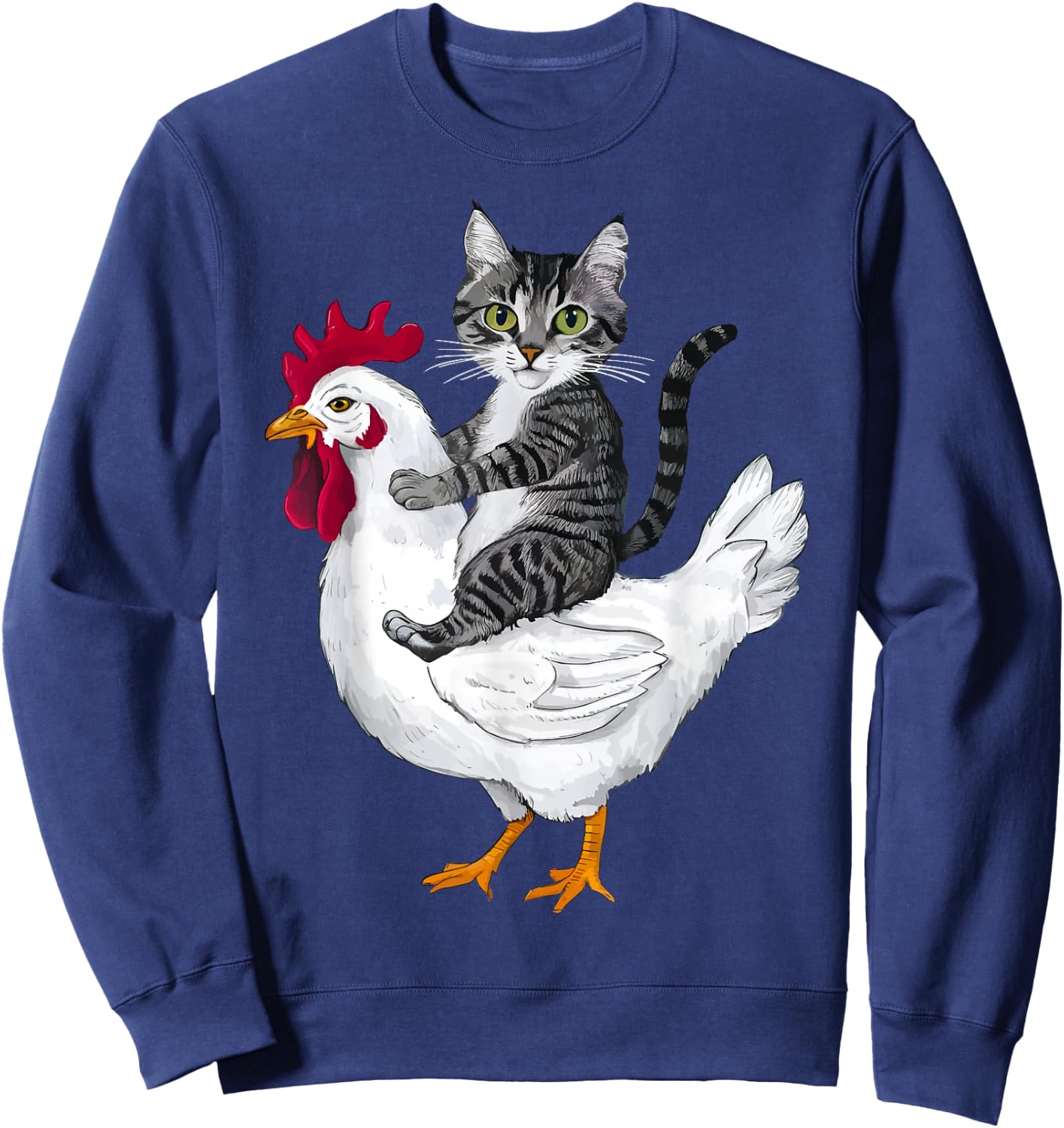Funny Cat on a Chicken Lover Sweatshirt - Sweatshirt | Navy