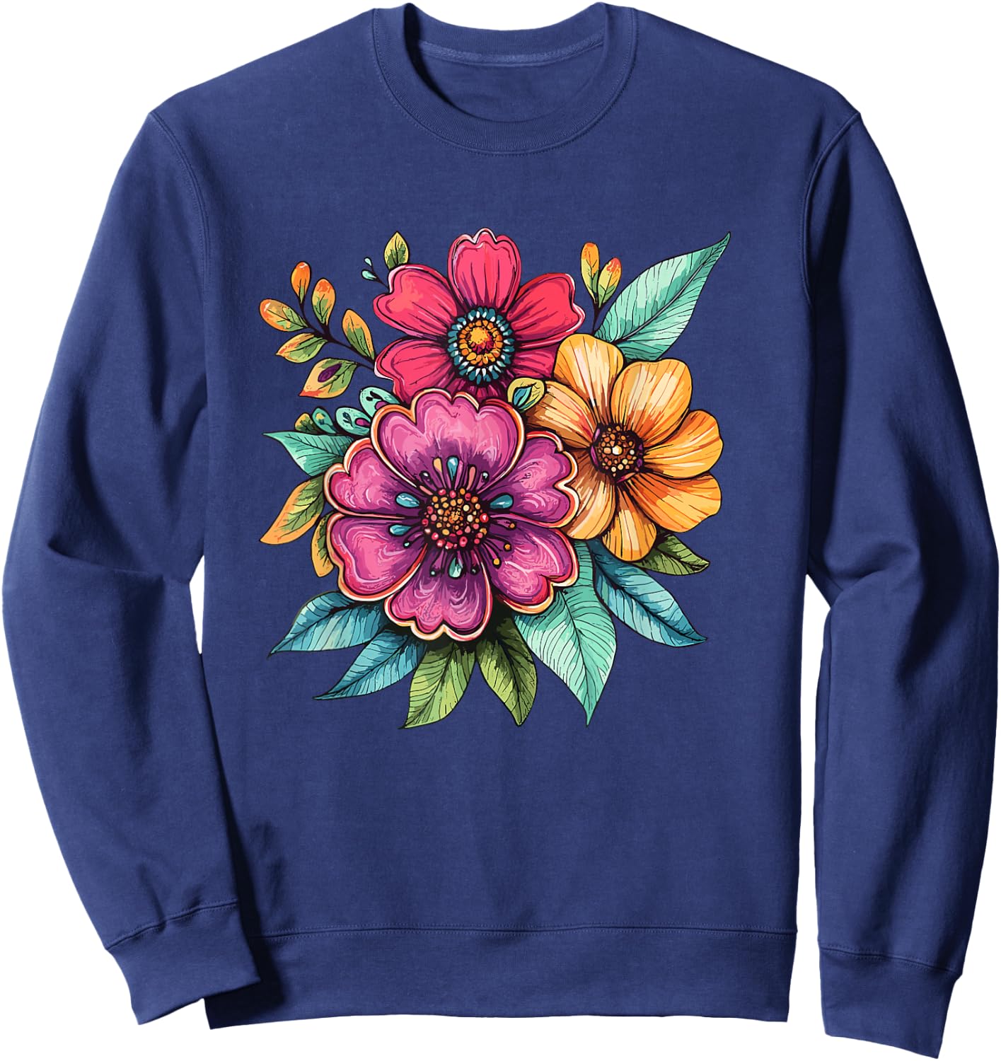Colorful Wildflower Bouquet Bright Spring Floral Sweatshirt - Sweatshirt | Navy