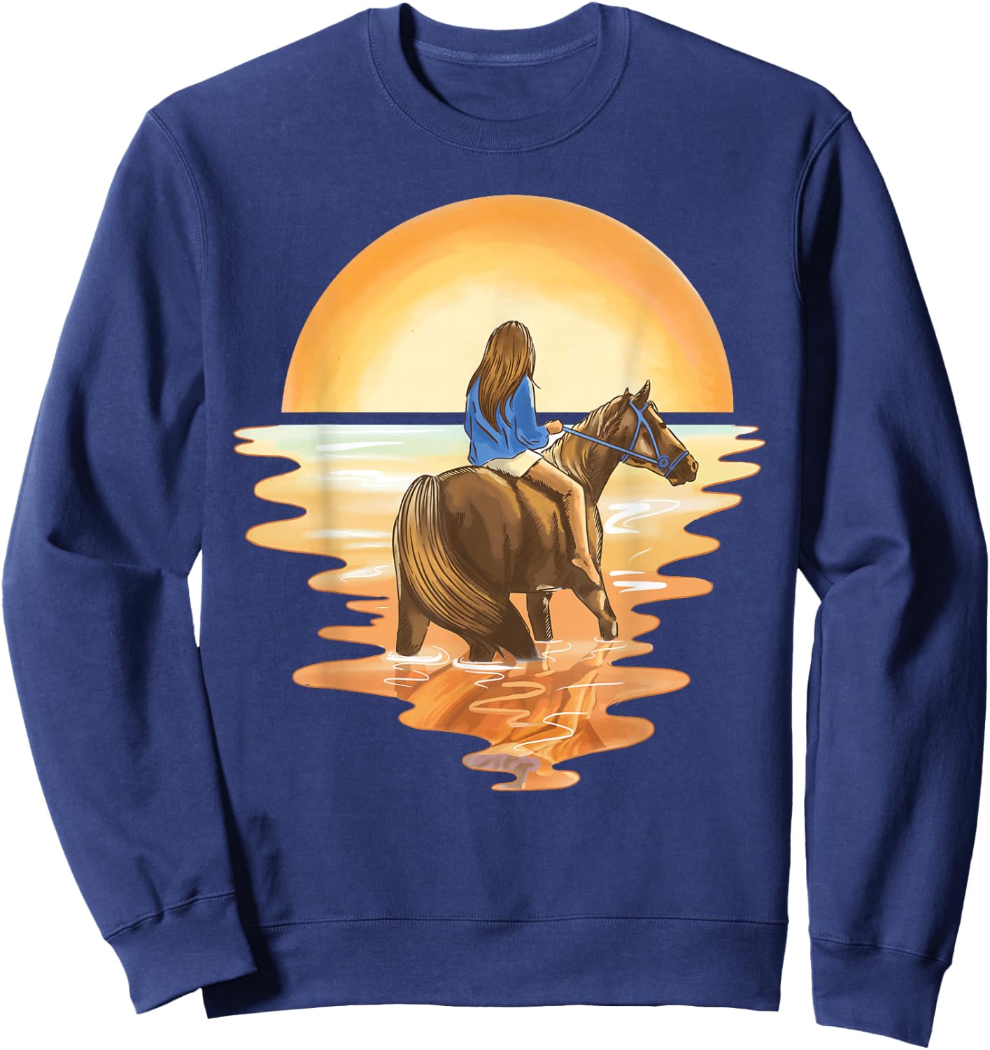 Girl rides in the sunset horse horses Sweatshirt - Sweatshirt | Navy