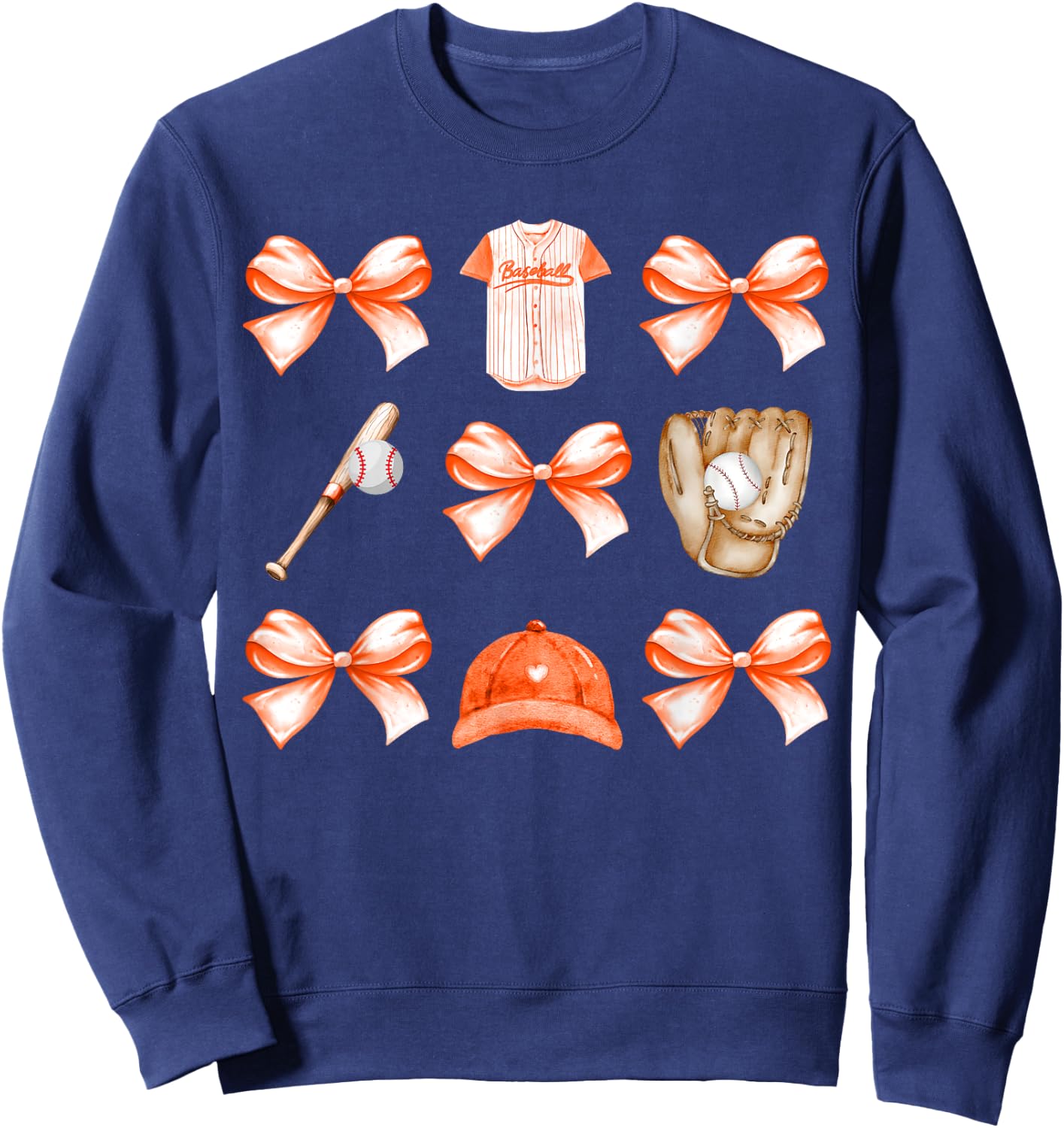 Baseball Game Day Orange Coquette Bow Baseball Mom Retro Sweatshirt - Sweatshirt | Navy