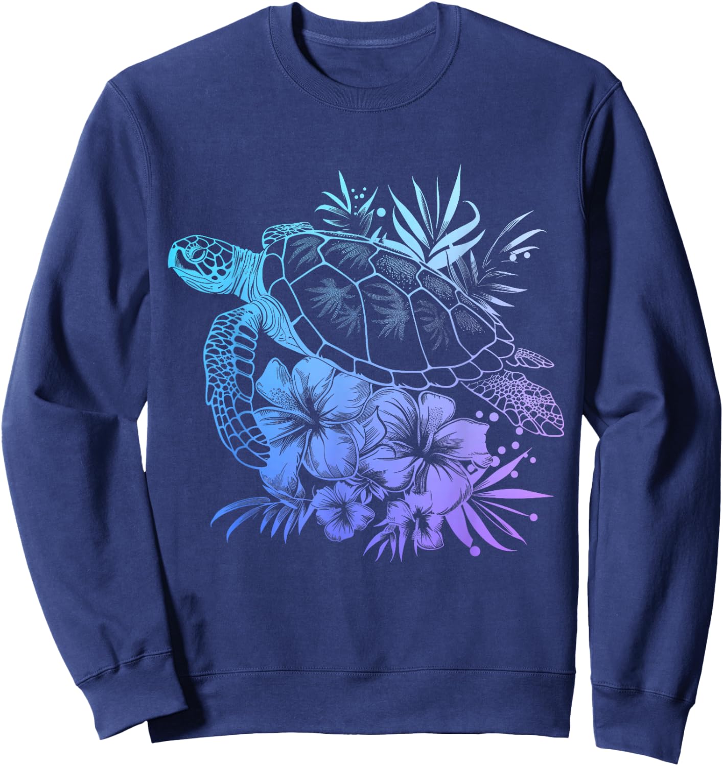 Sea Turtle Hawaiian Flowers Hawaii Diver Sweatshirt - Sweatshirt | Navy