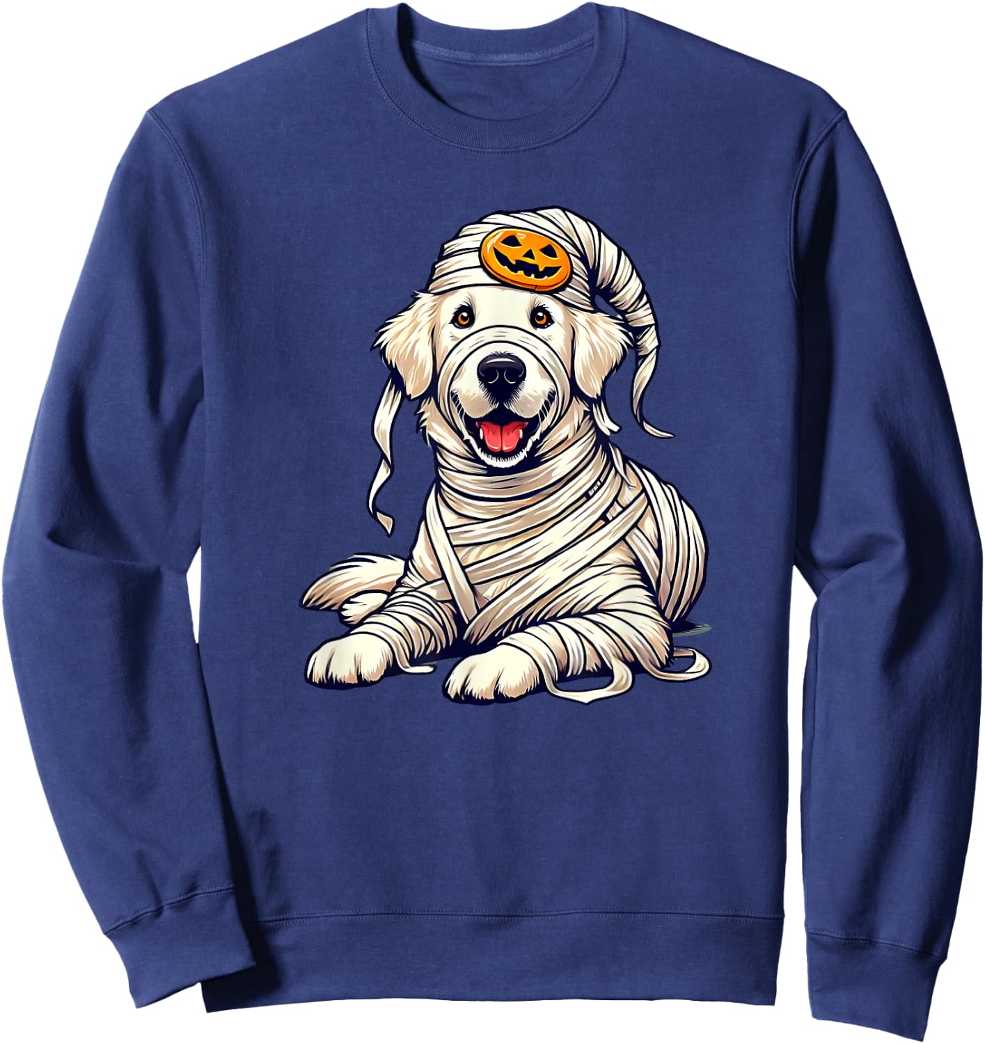 Halloween English Cream Golden Retriever Dog Cute Puppy Sweatshirt - Sweatshirt | Navy