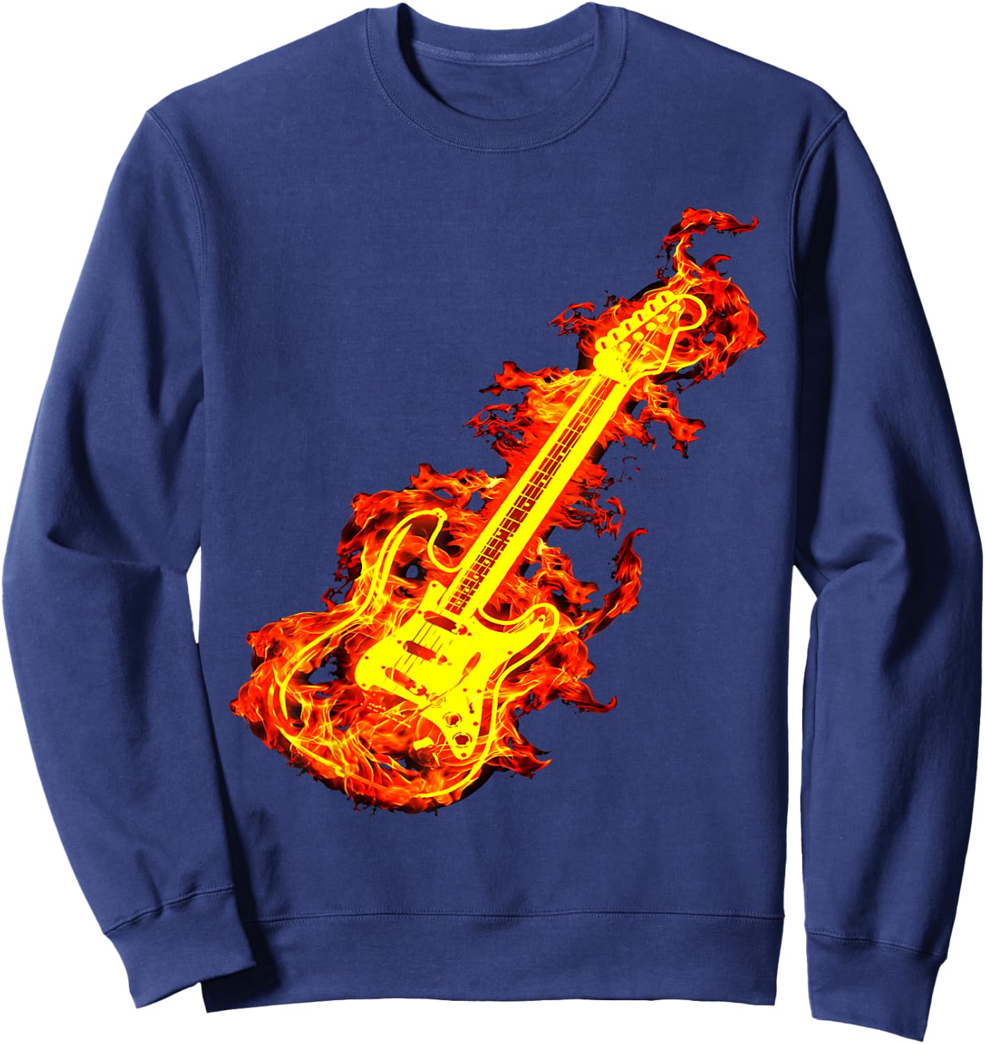 playable guitar shirt Electric Guitar On Fire Rock Lover Sweatshirt - Sweatshirt | Navy