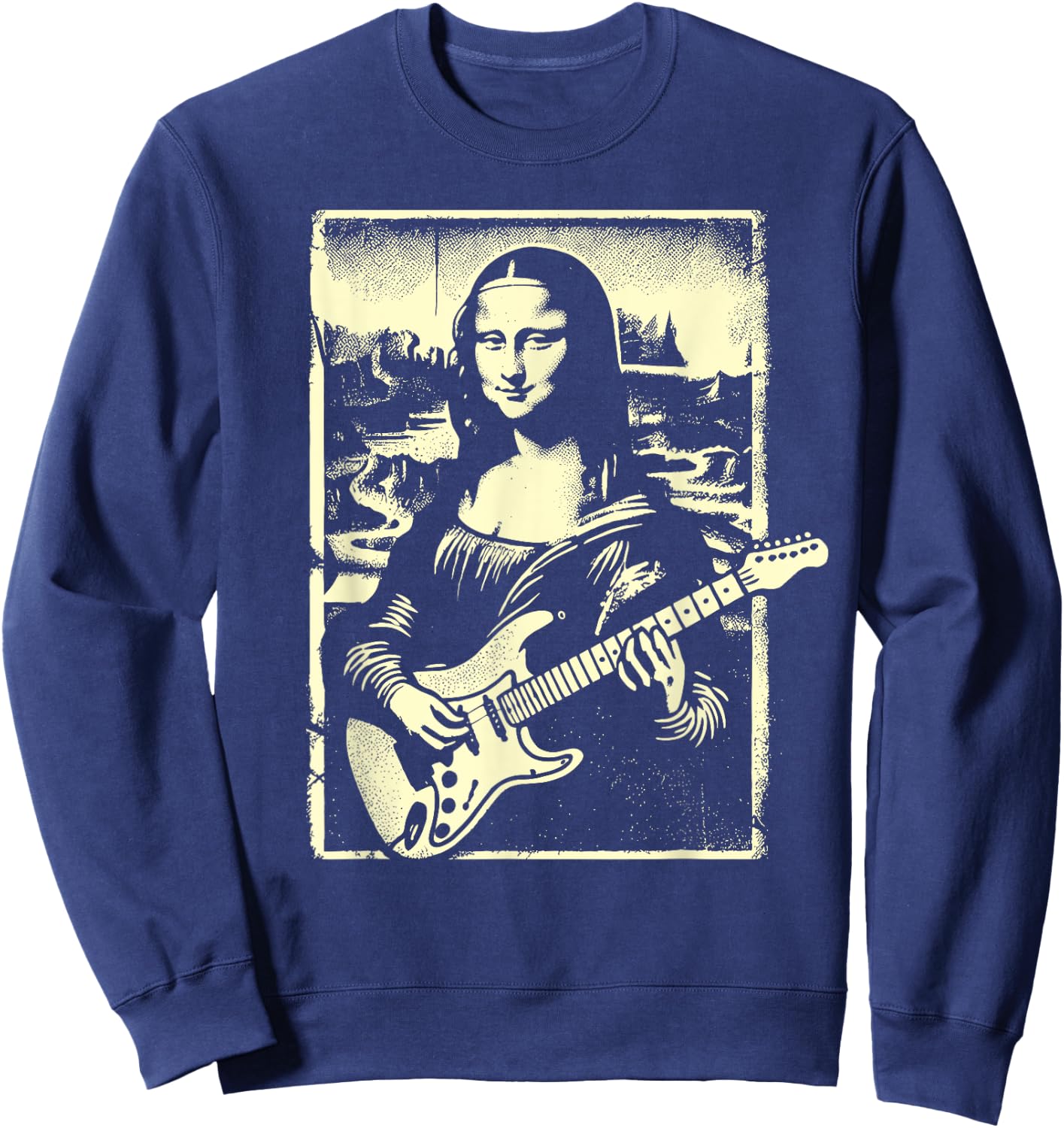 Mona Lisa Guitar Music Teacher Novelty Funny Electric Guitar Men Women Girls Kids Sweatshirt - Sweatshirt | Navy