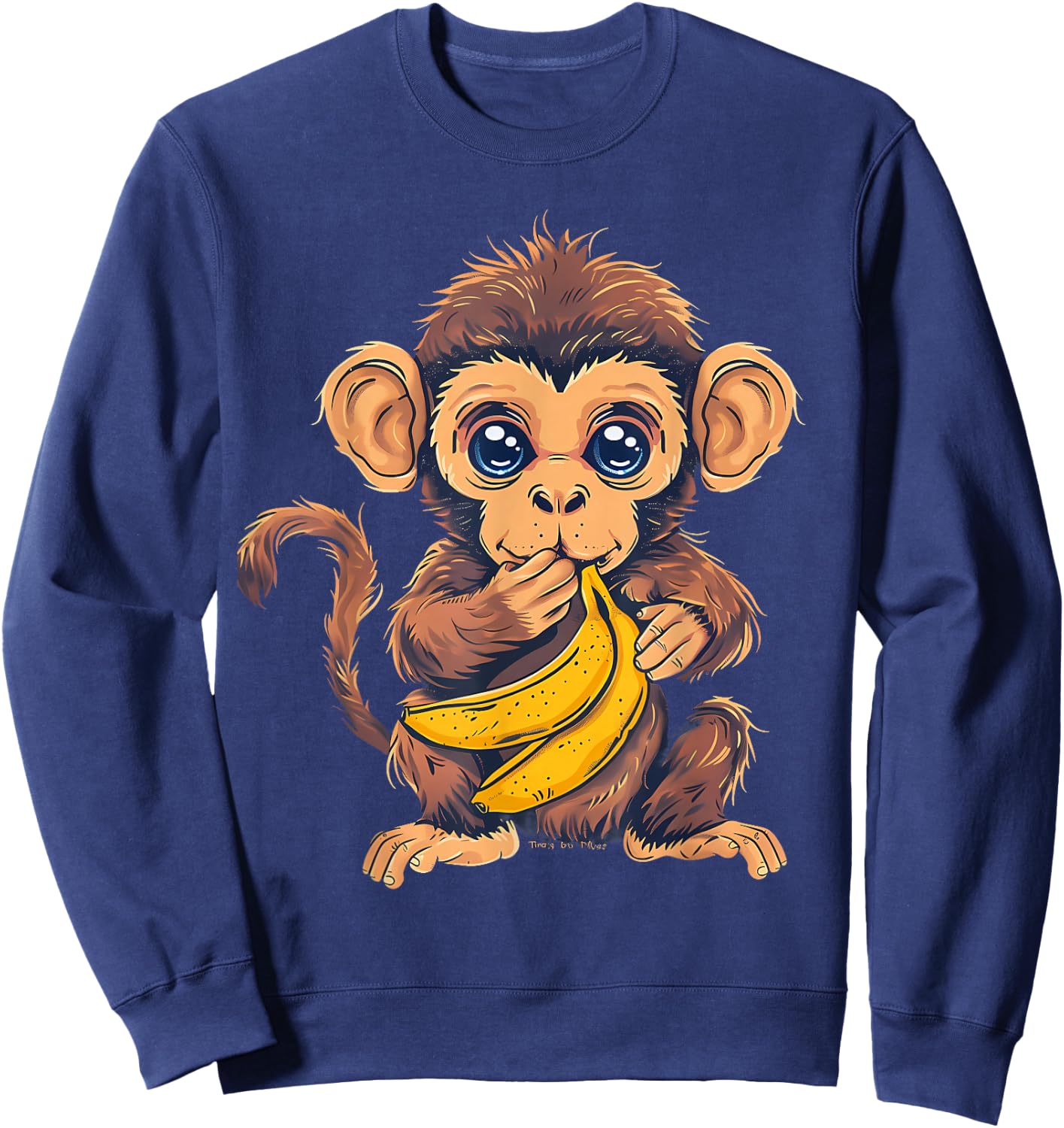 Banana Monkey Animal Art Drawing Cute Monkey Wildlife Sweatshirt - Sweatshirt | Navy