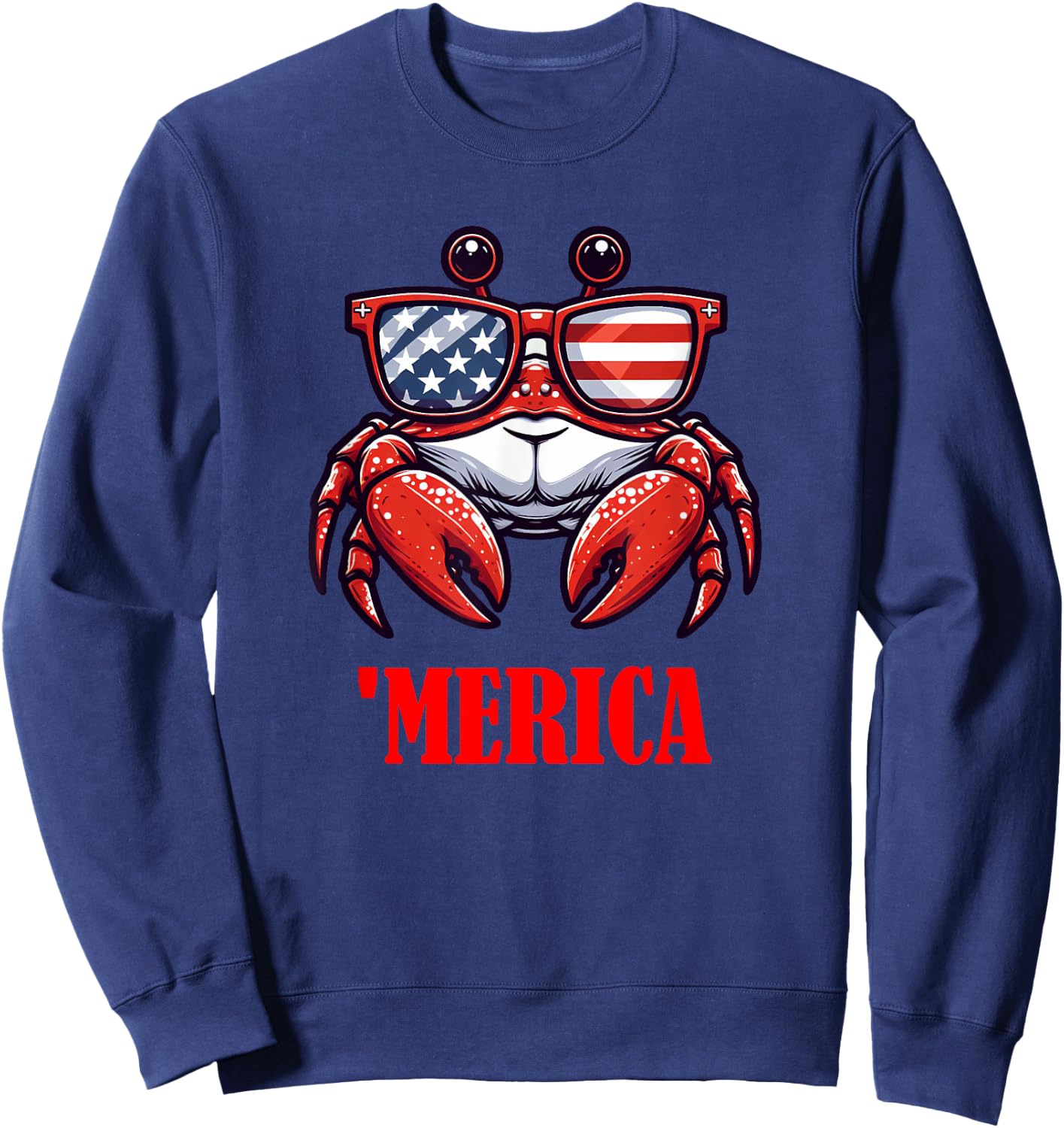 crab Merica 4th of July US Flag Patriotic Kids Men Sweatshirt - Sweatshirt | Navy