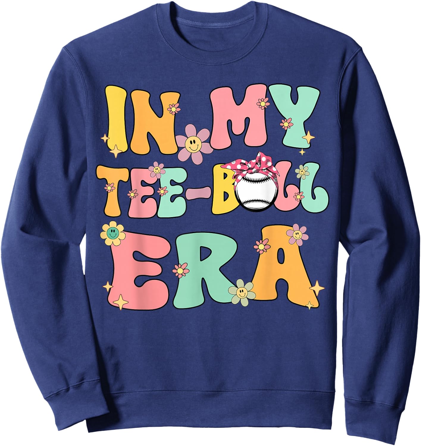 In My Teeball Era Retro Groovy T ball ball Kids Girl Boy Sweatshirt - Sweatshirt | Navy