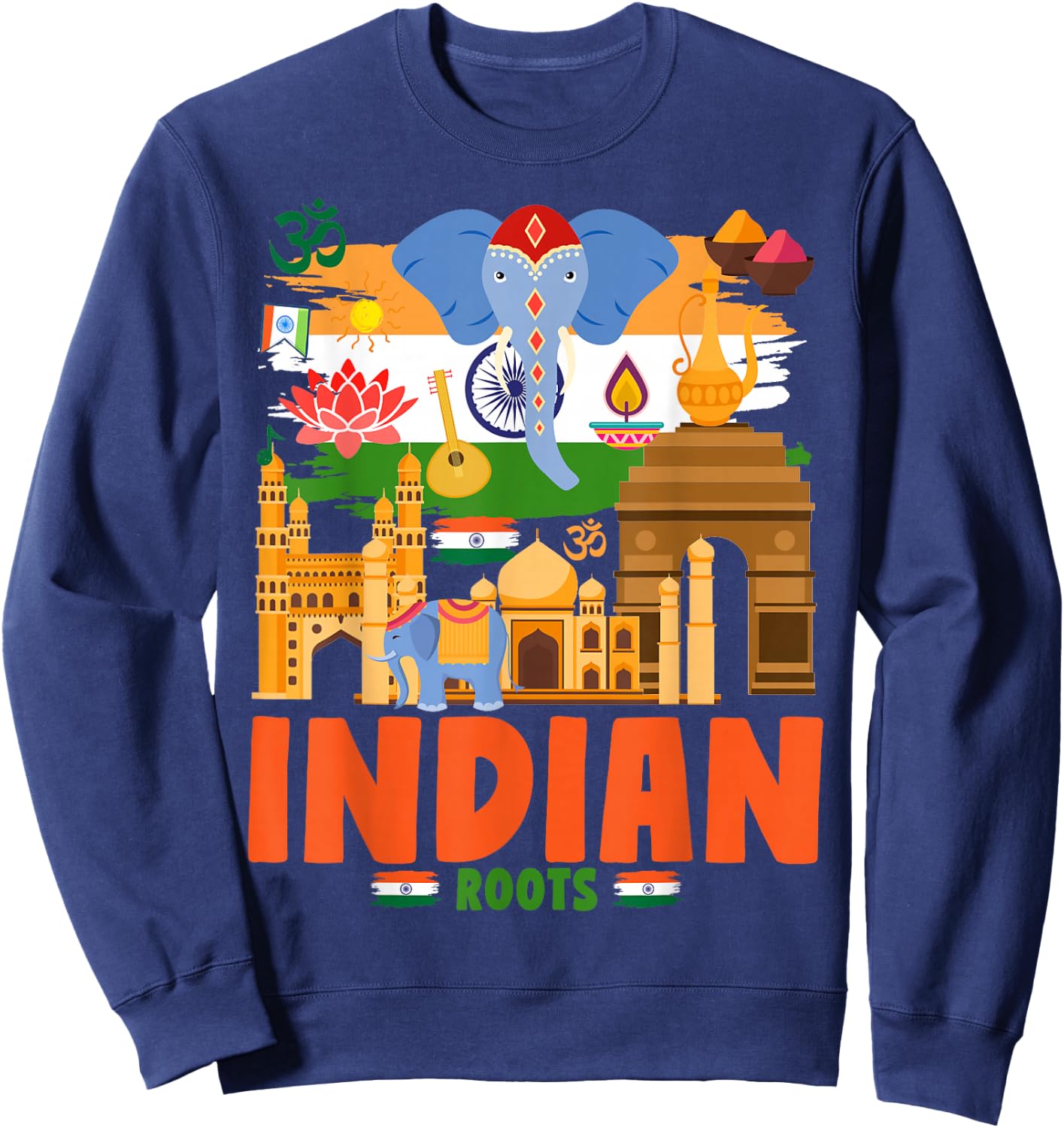 India Flag Outfit Idea for Kids & Elephant Indian Roots Sweatshirt - Sweatshirt | Navy