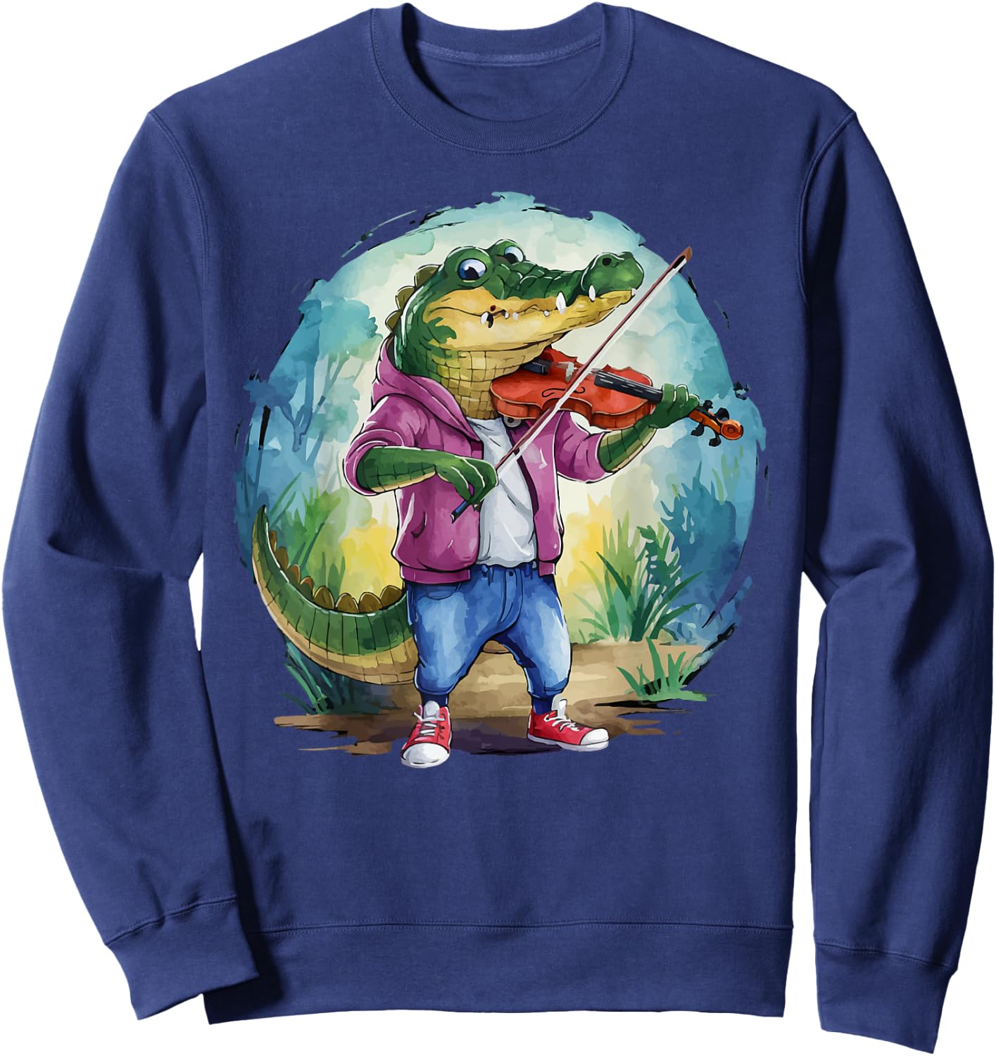 Crocodile Playing Violin Violinis Violin Player Animal music Sweatshirt - Sweatshirt | Navy
