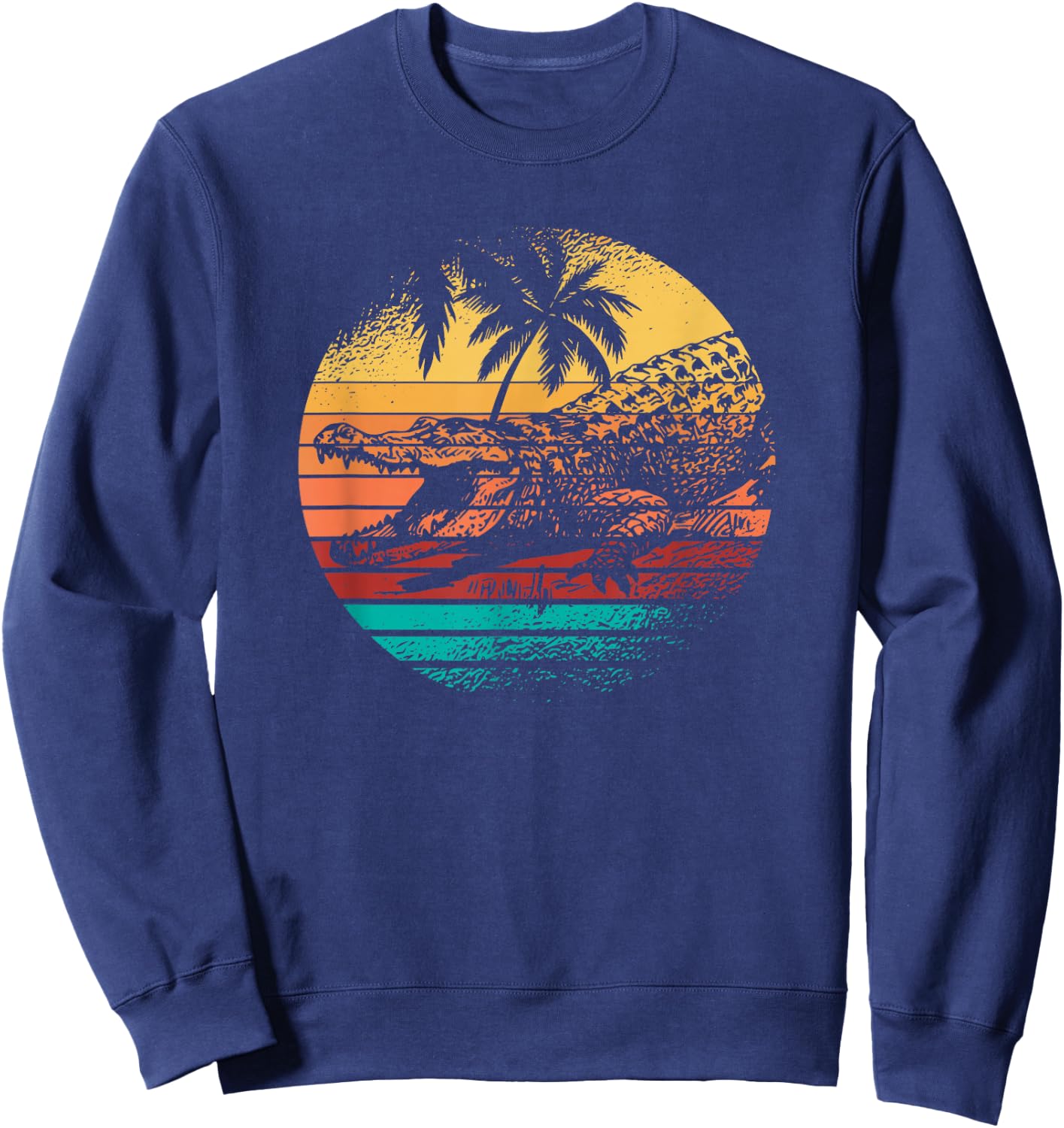 Retro Crocodile Alligator Vintage Gator Distressed Sunset Sweatshirt - Sweatshirt | Navy