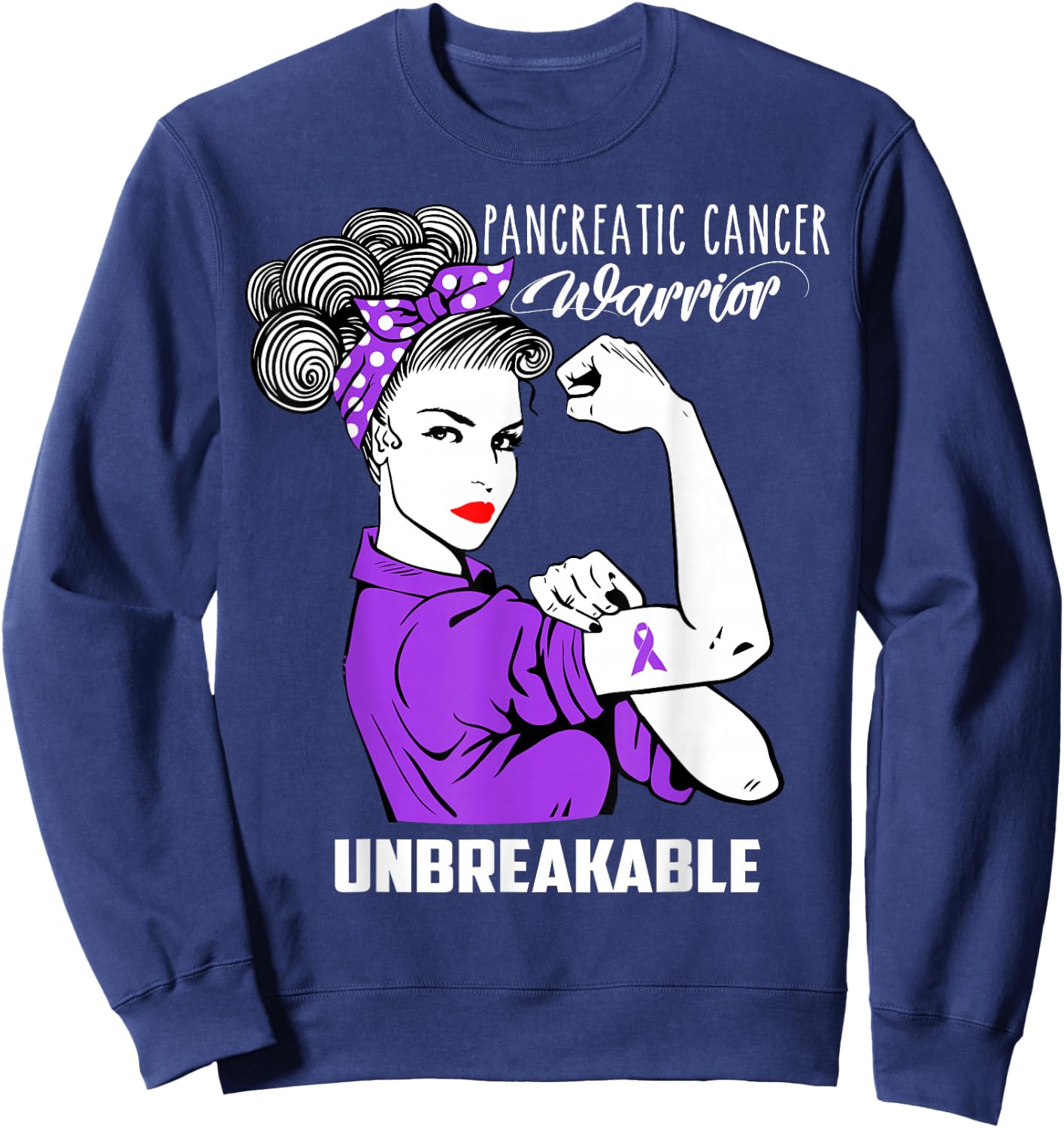 Pancreatic Cancer Warrior Unbreakable Shirt Awareness Gift Sweatshirt - Sweatshirt | Navy