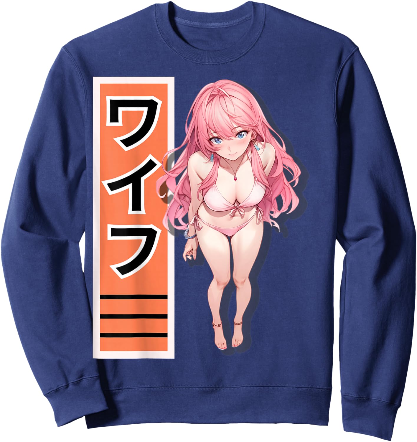 Vibrant Anime Girl Waifu Kawaii Design for Manga and Otaku Sweatshirt - Sweatshirt | Navy