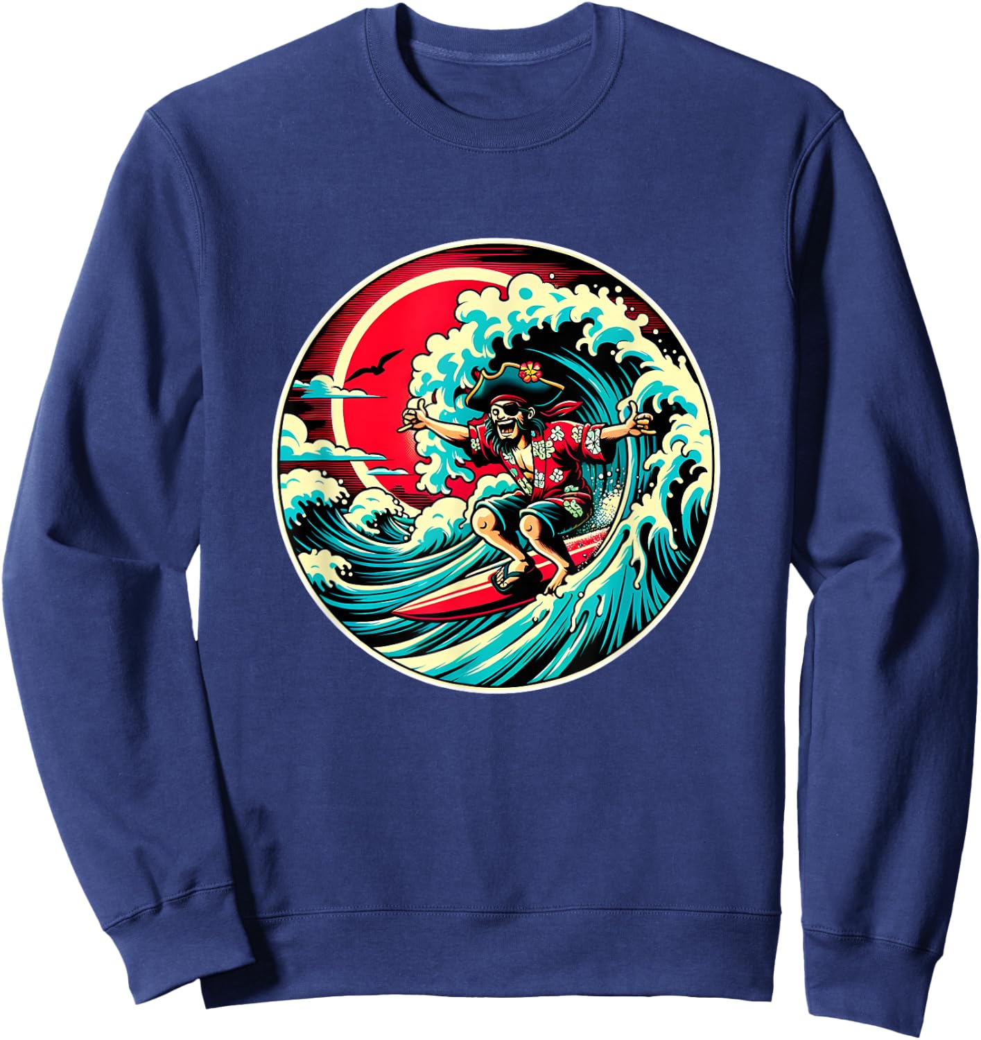 Great Wave Kanagawa Pirate Surfing Sweatshirt - Sweatshirt | Navy