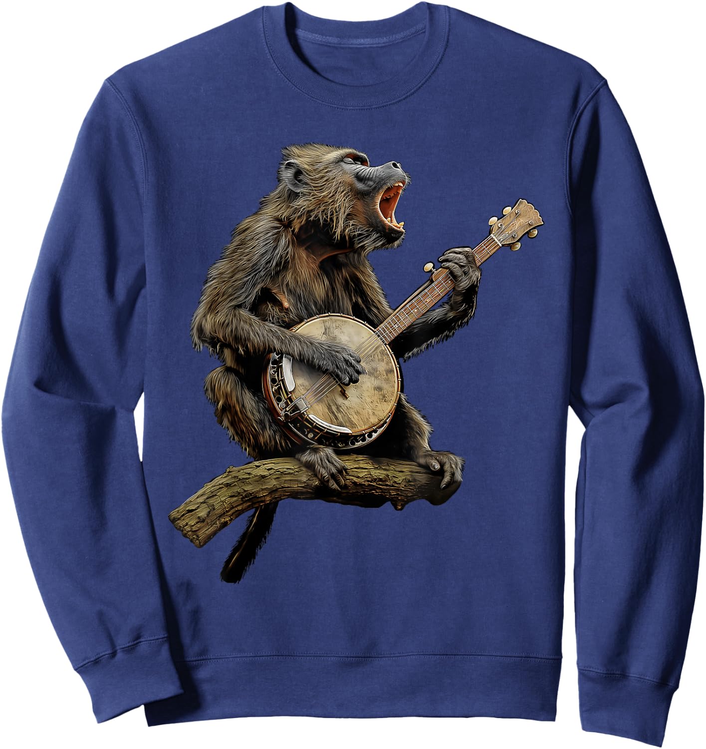 Baboon Monkey Bluegrass Banjo Player Sweatshirt - Sweatshirt | Navy