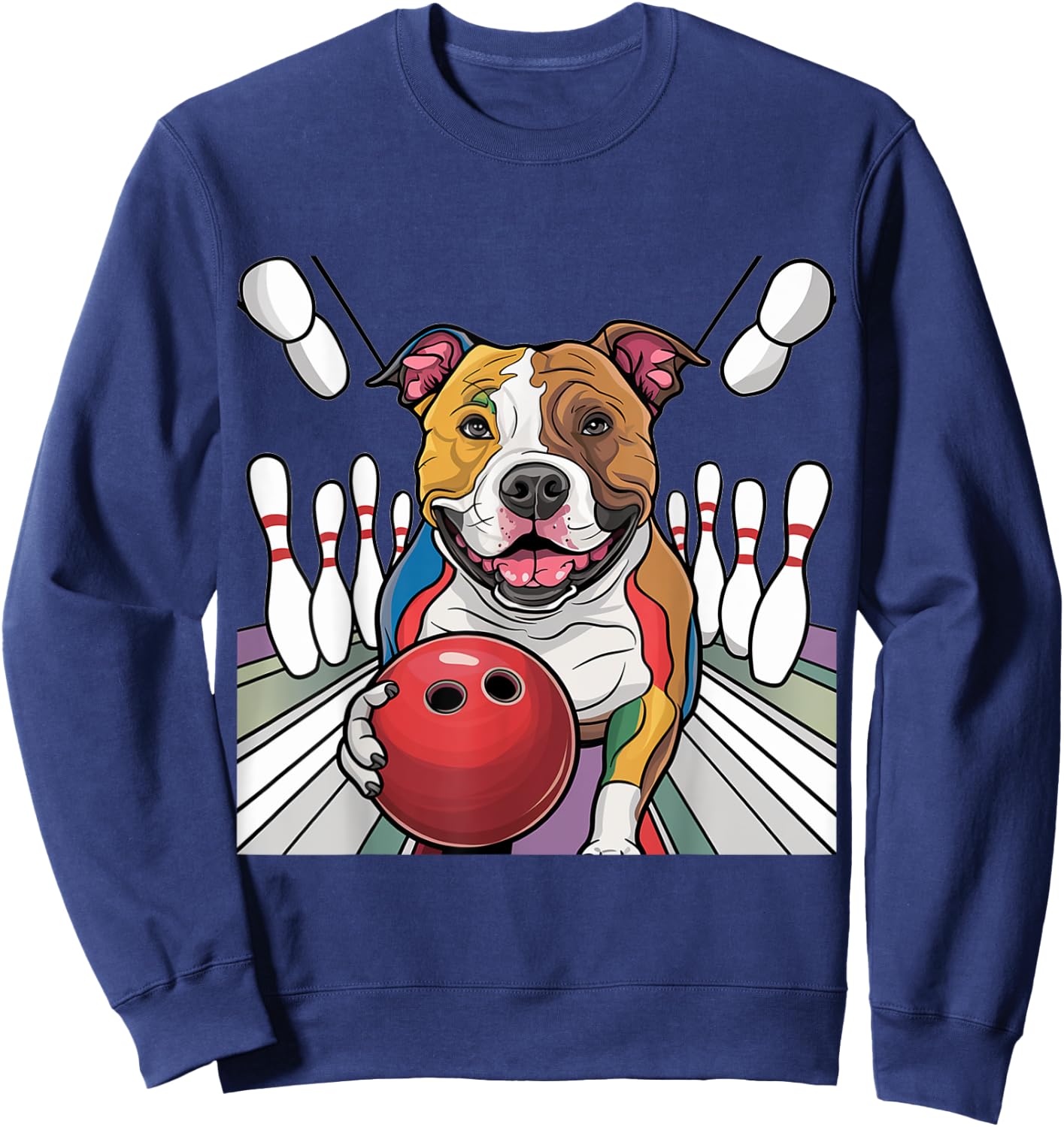 Smilefuntees Funny Pitbull Dog Bowling Sports Cartoon Women Kids Sweatshirt - Sweatshirt | Navy