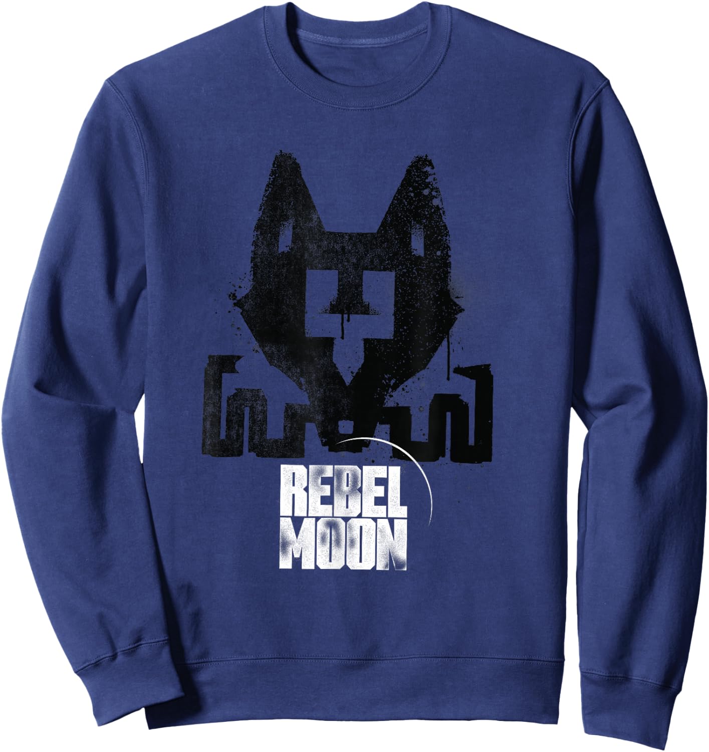 Rebel Moon Distressed Fox Graffiti Symbol Two-Tone Poster Sweatshirt - Sweatshirt | Navy