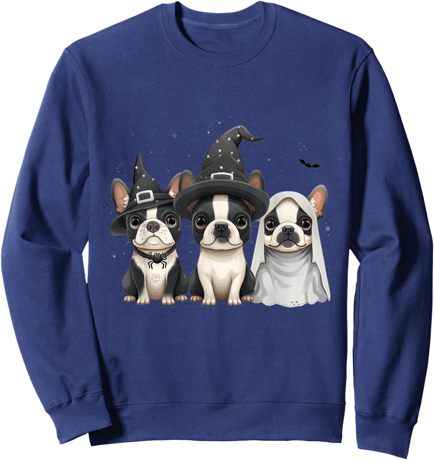 Cute Halloween Boston Terrier Dogs Witch Hat Ghost Dog Women Kids Sweatshirt - Sweatshirt | Navy