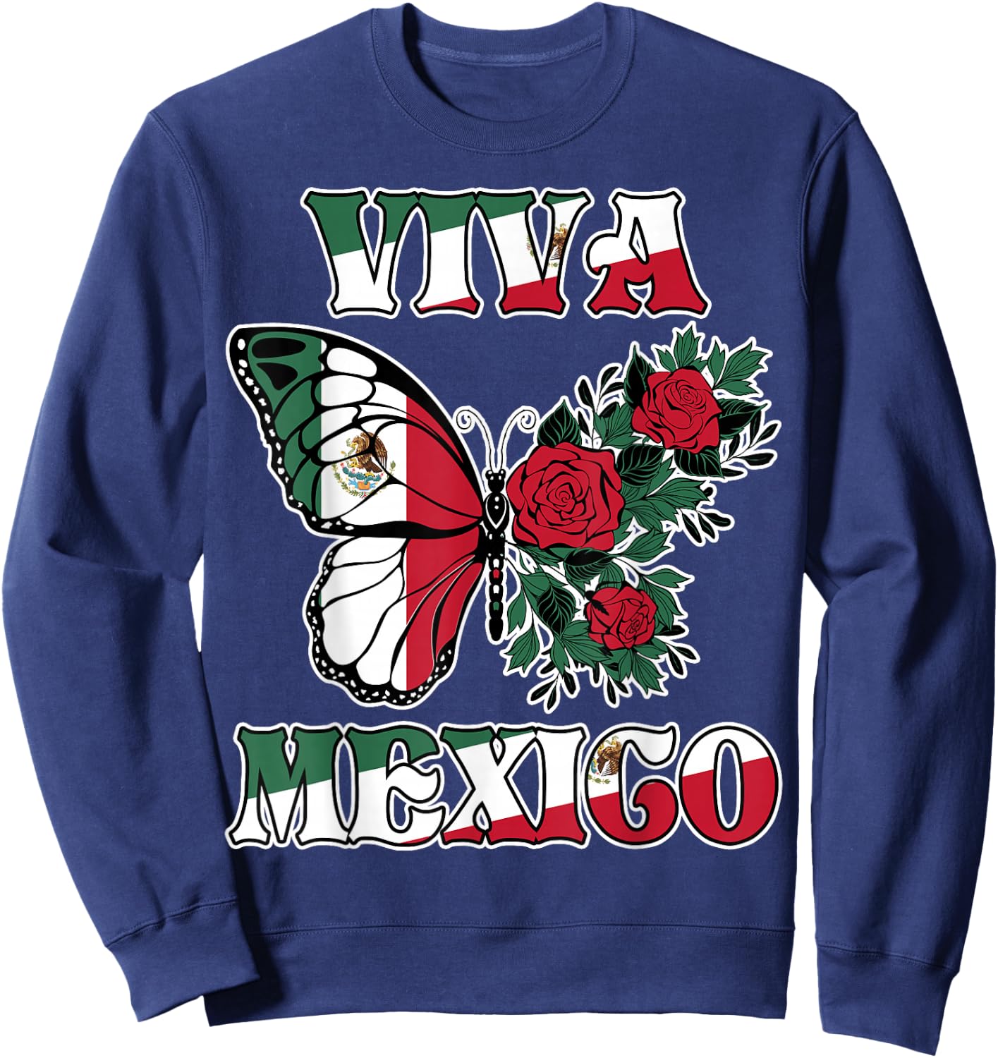 Mexican Independence Day Viva Mexico Butterfly Girls Women Sweatshirt - Sweatshirt | Navy