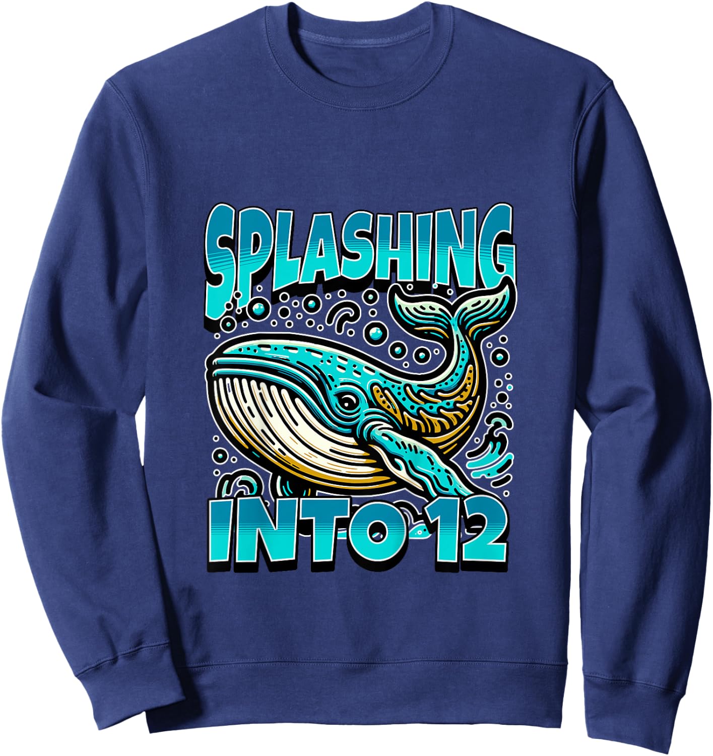 Kids Whale Splashing Into 12 Year Old 12th Birthday Boy Sweatshirt - Sweatshirt | Navy