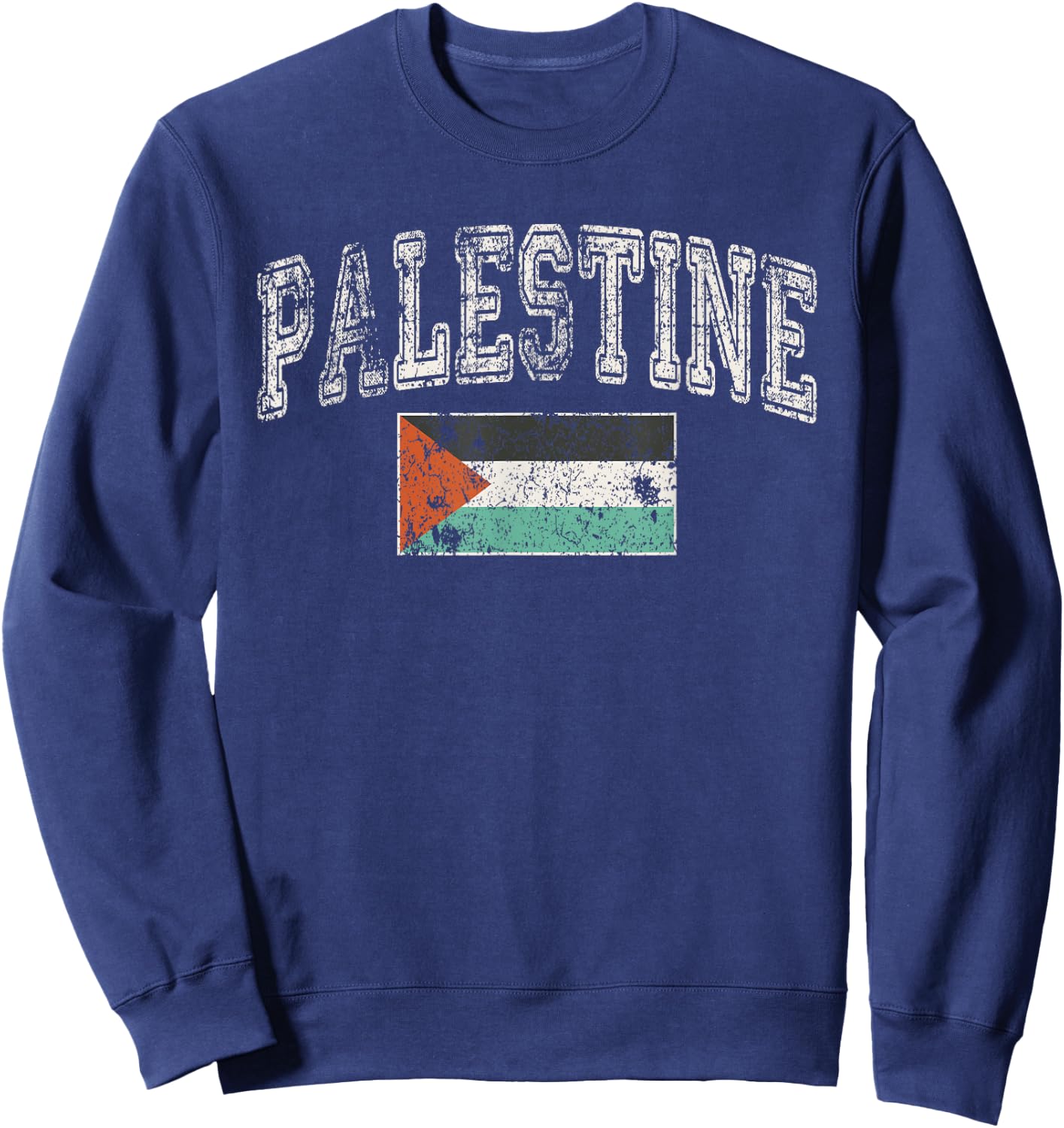 Vintage Retro Faded Palestine Flag Palestinian Pride Sweatshirt - Sweatshirt | Navy