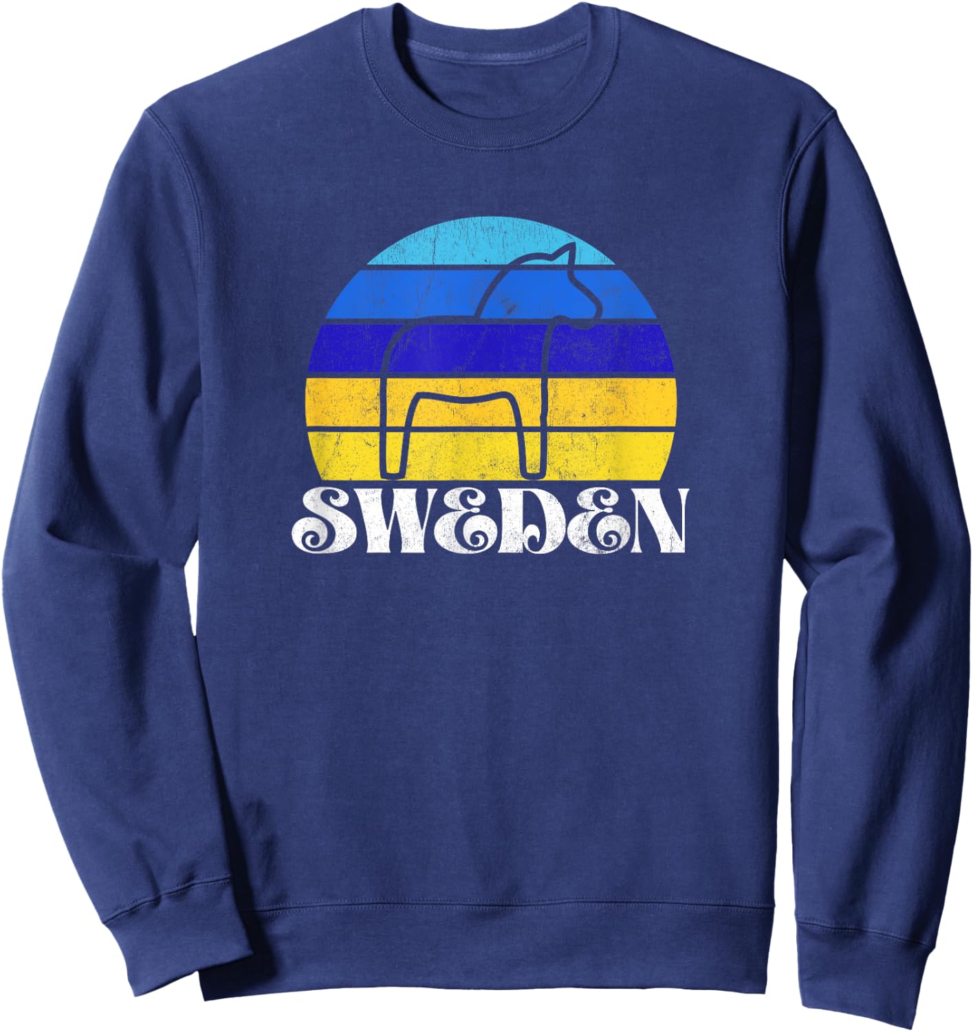 Retro Vintage Dalahäst (Dala Horse in Swedish) Sweden Sweatshirt - Sweatshirt | Navy