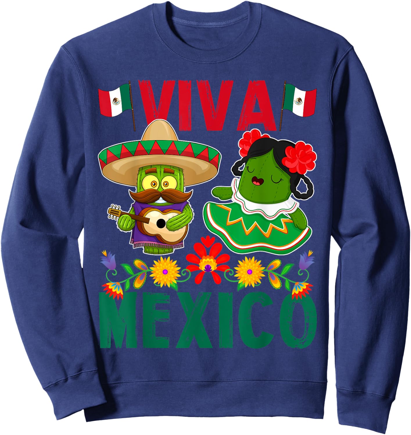 Viva Mexico Mexican Independence Day Mexican Flag Guitar Sweatshirt - Sweatshirt | Navy