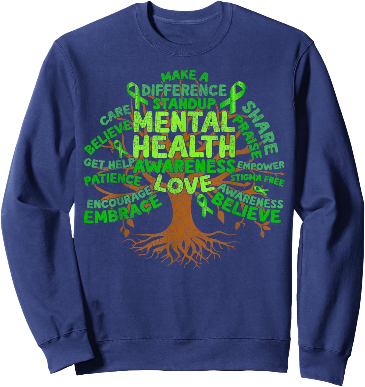 Motivational Support Green Tree Mental Health Awareness Sweatshirt - Sweatshirt | Navy