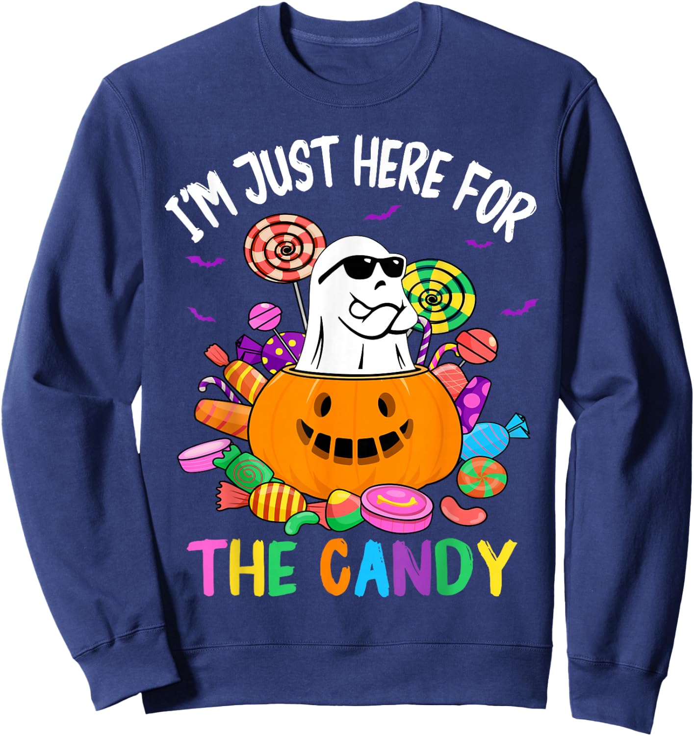 I'm Just Here For The Candy Funny Ghost halloween Sweatshirt - Sweatshirt | Navy
